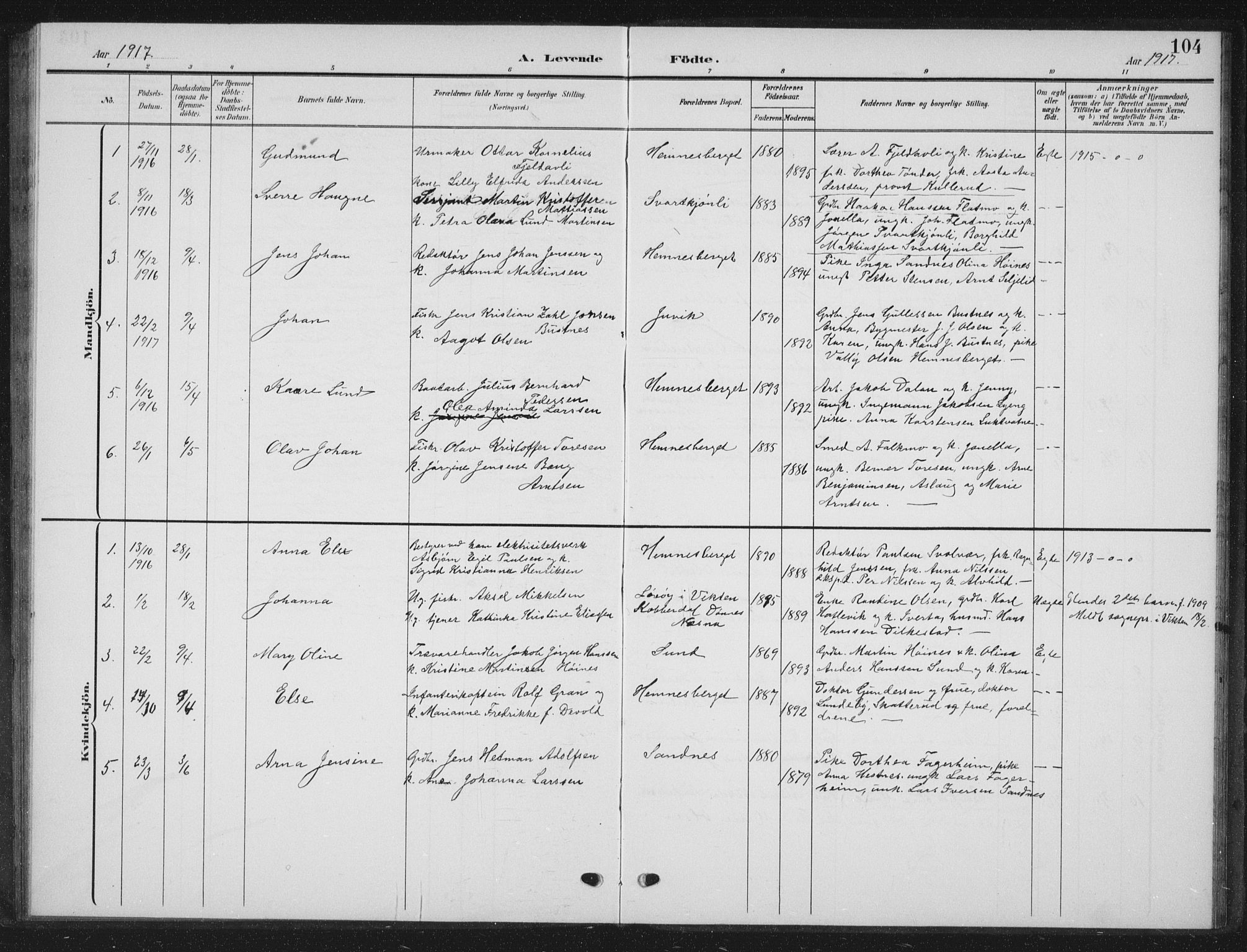 Ministerialprotokoller, klokkerbøker og fødselsregistre - Nordland, AV/SAT-A-1459/825/L0370: Parish register (copy) no. 825C07, 1903-1923, p. 104