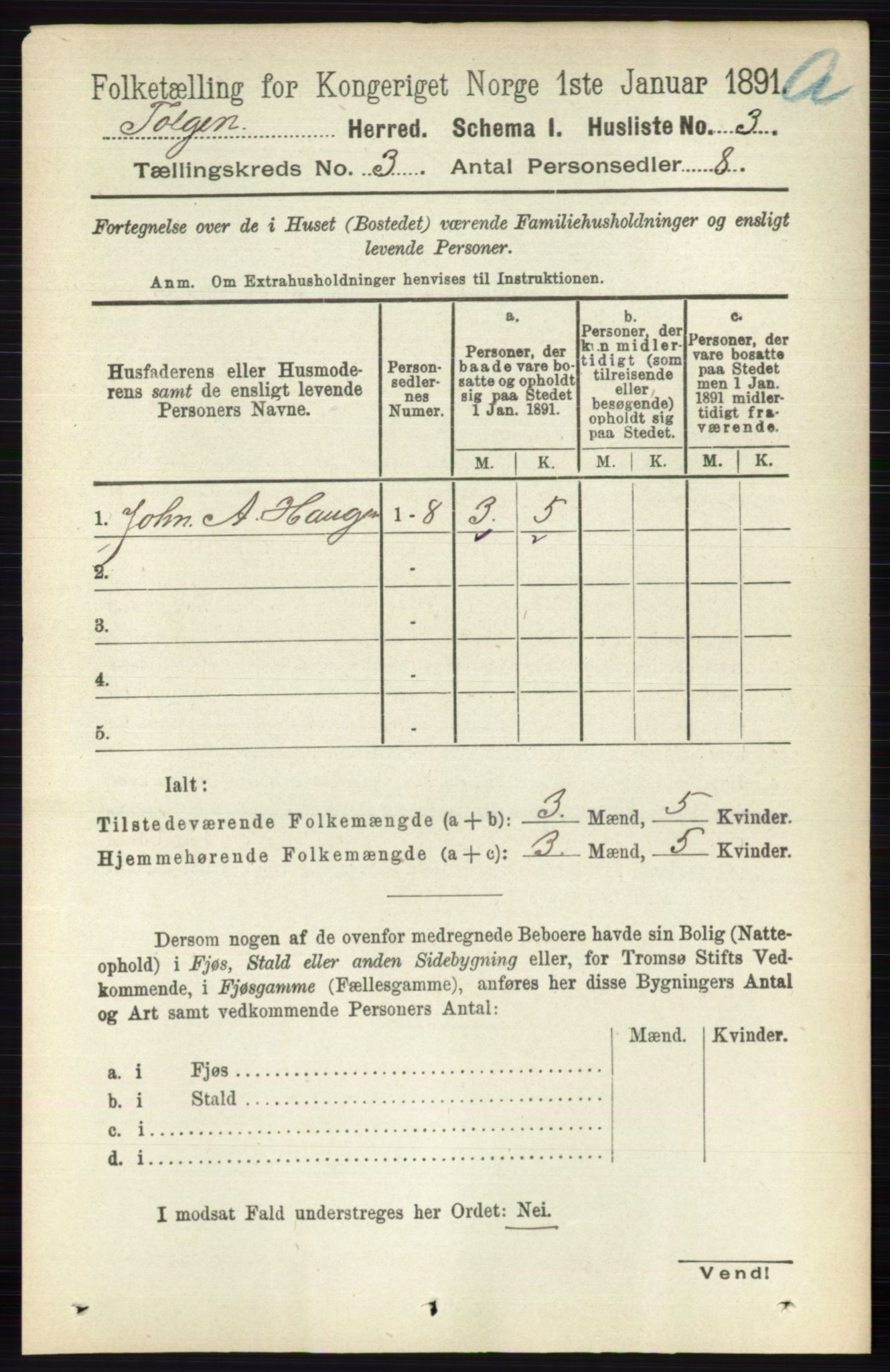 RA, 1891 census for 0436 Tolga, 1891, p. 500