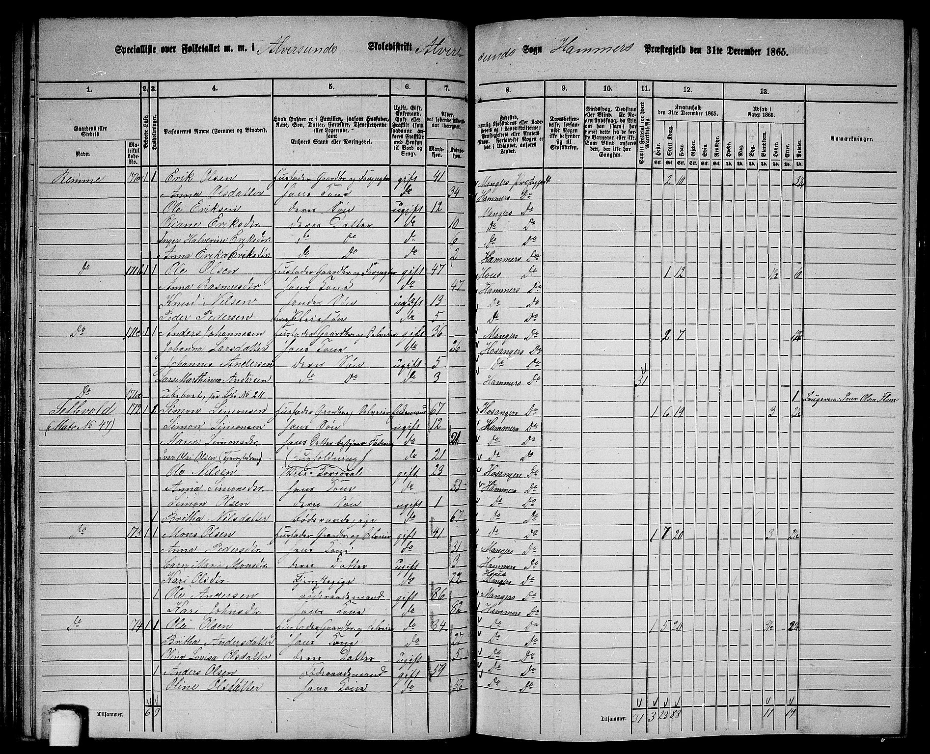 RA, 1865 census for Hamre, 1865, p. 77