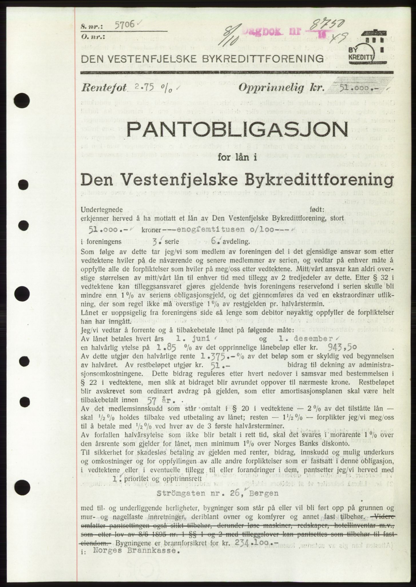 Byfogd og Byskriver i Bergen, AV/SAB-A-3401/03/03Bd/L0003: Mortgage book no. B29-39, 1947-1950, Diary no: : 8750/1949