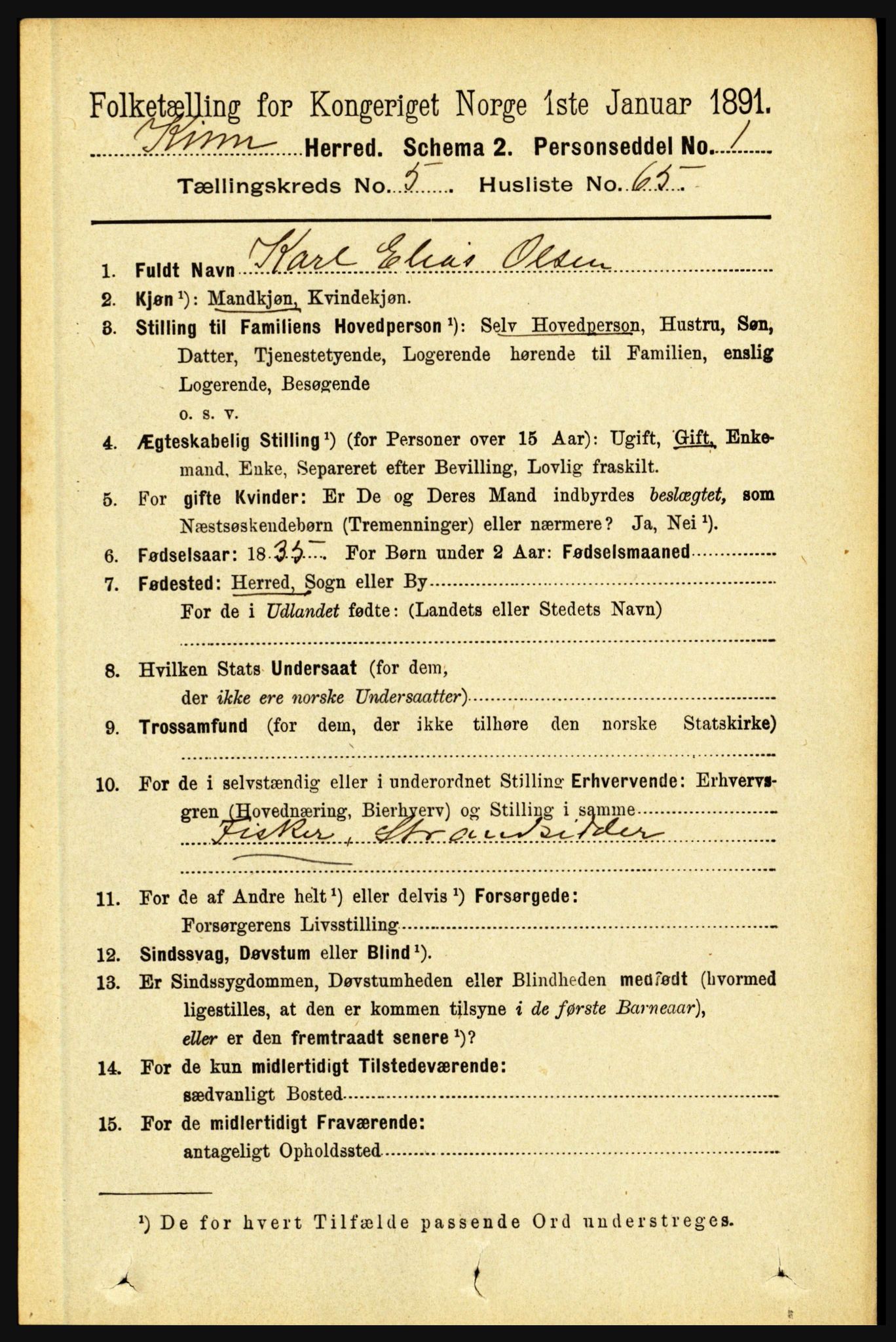 RA, 1891 census for 1437 Kinn, 1891, p. 2165