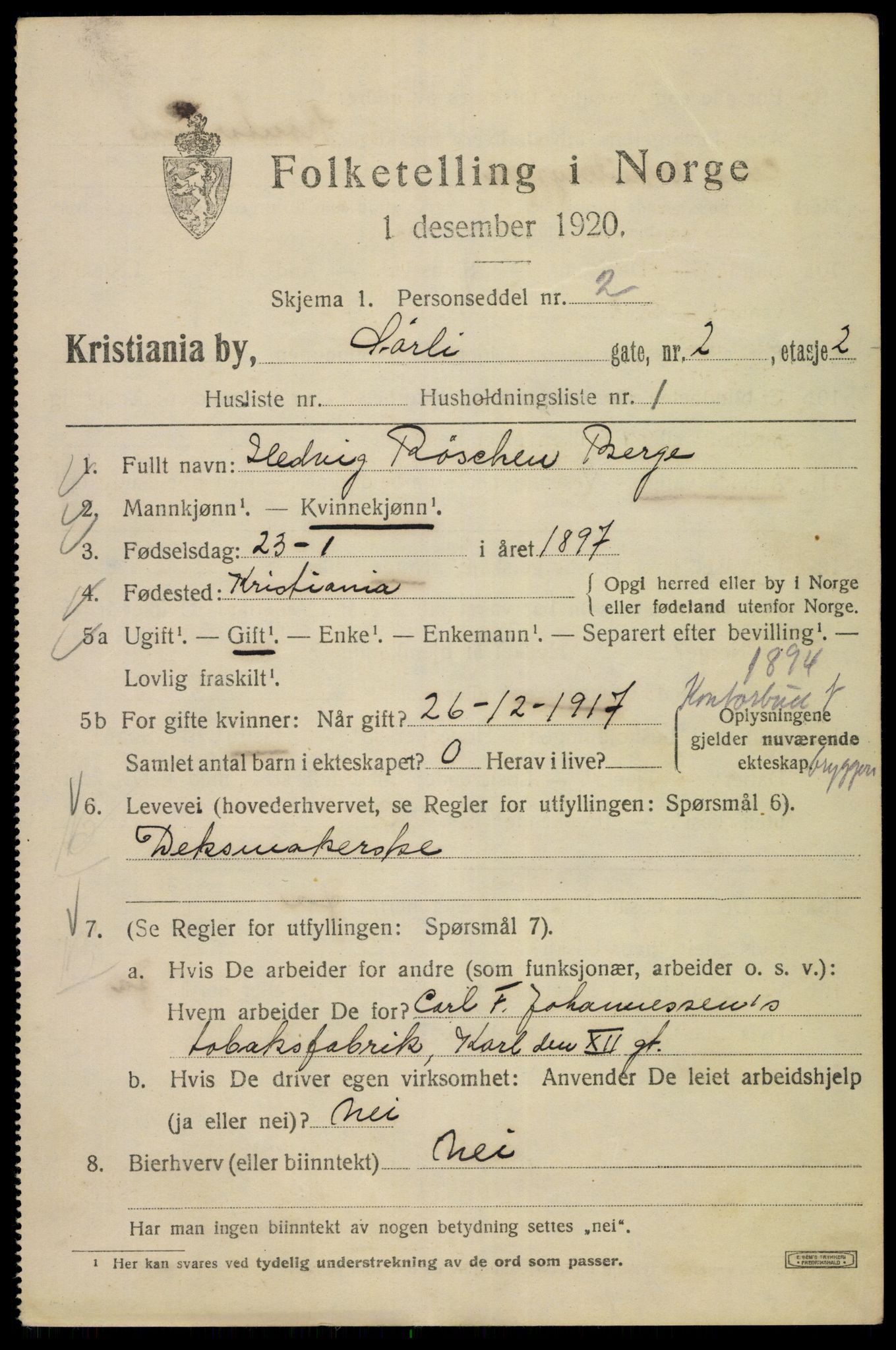 SAO, 1920 census for Kristiania, 1920, p. 562089