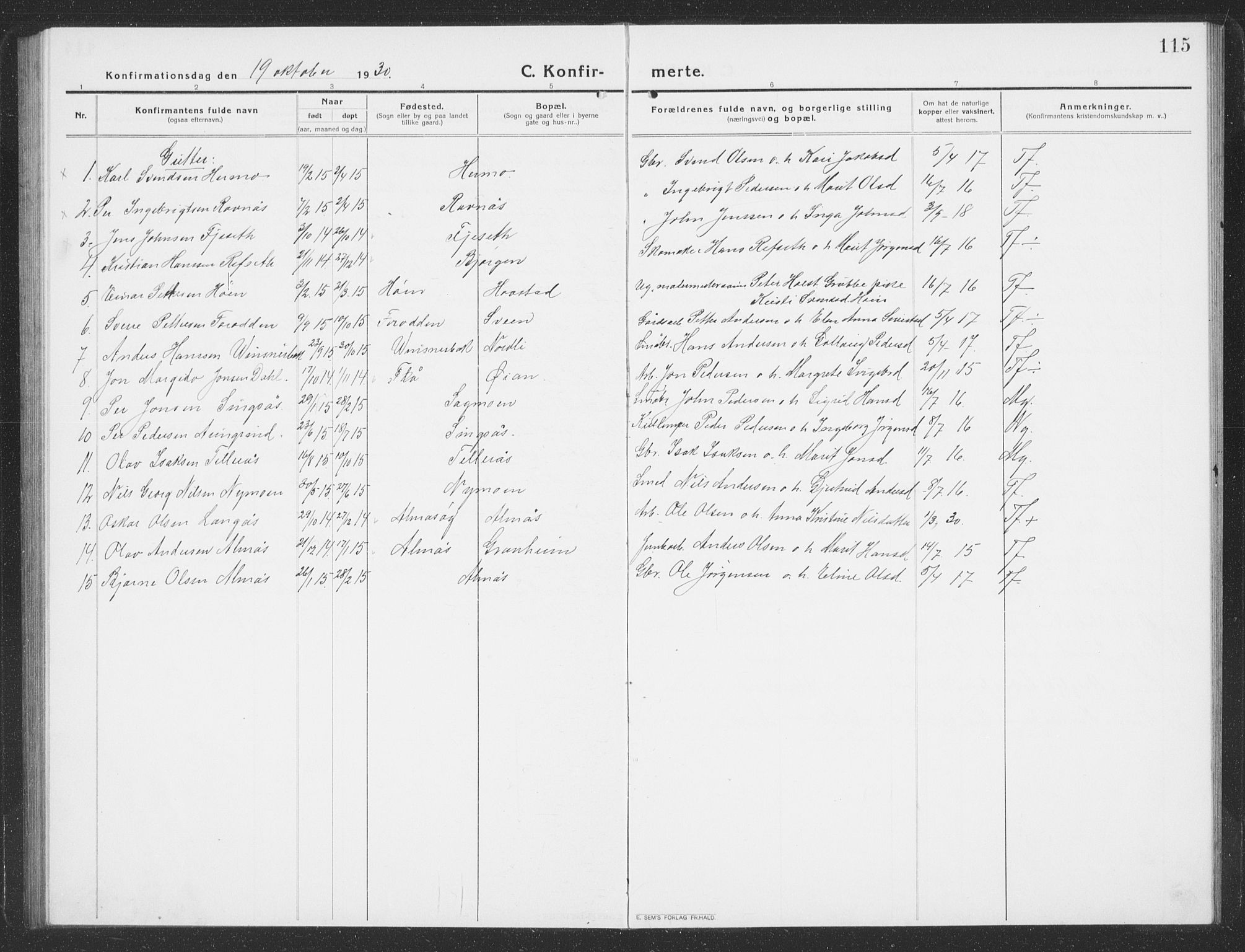 Ministerialprotokoller, klokkerbøker og fødselsregistre - Sør-Trøndelag, SAT/A-1456/688/L1030: Parish register (copy) no. 688C05, 1916-1939, p. 115