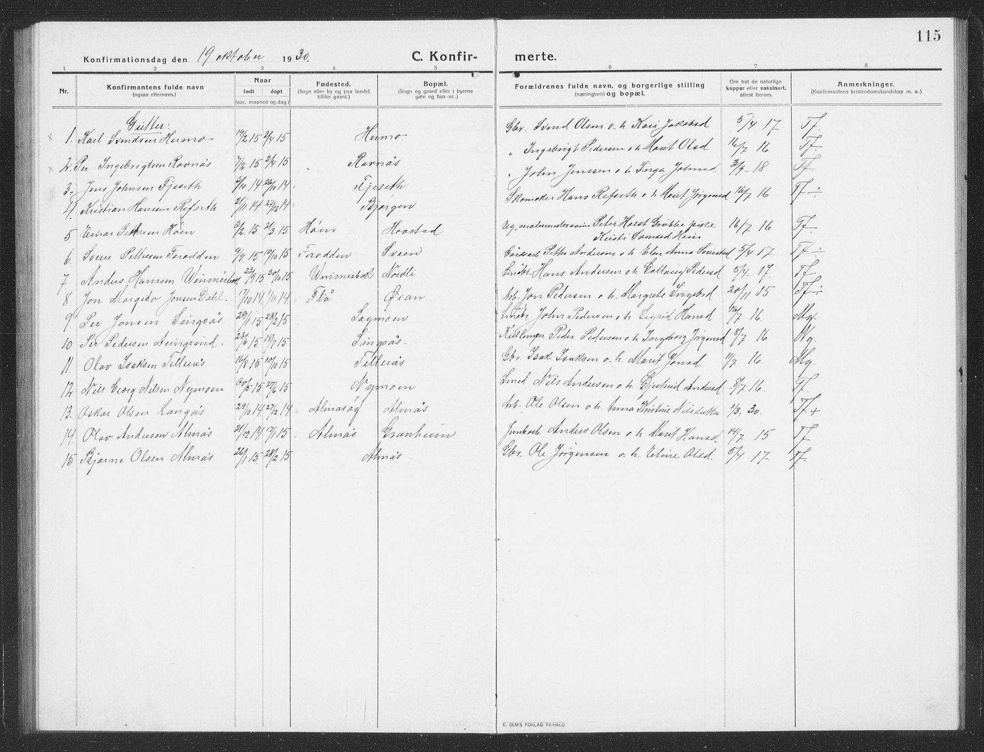 Ministerialprotokoller, klokkerbøker og fødselsregistre - Sør-Trøndelag, AV/SAT-A-1456/688/L1030: Parish register (copy) no. 688C05, 1916-1939, p. 115