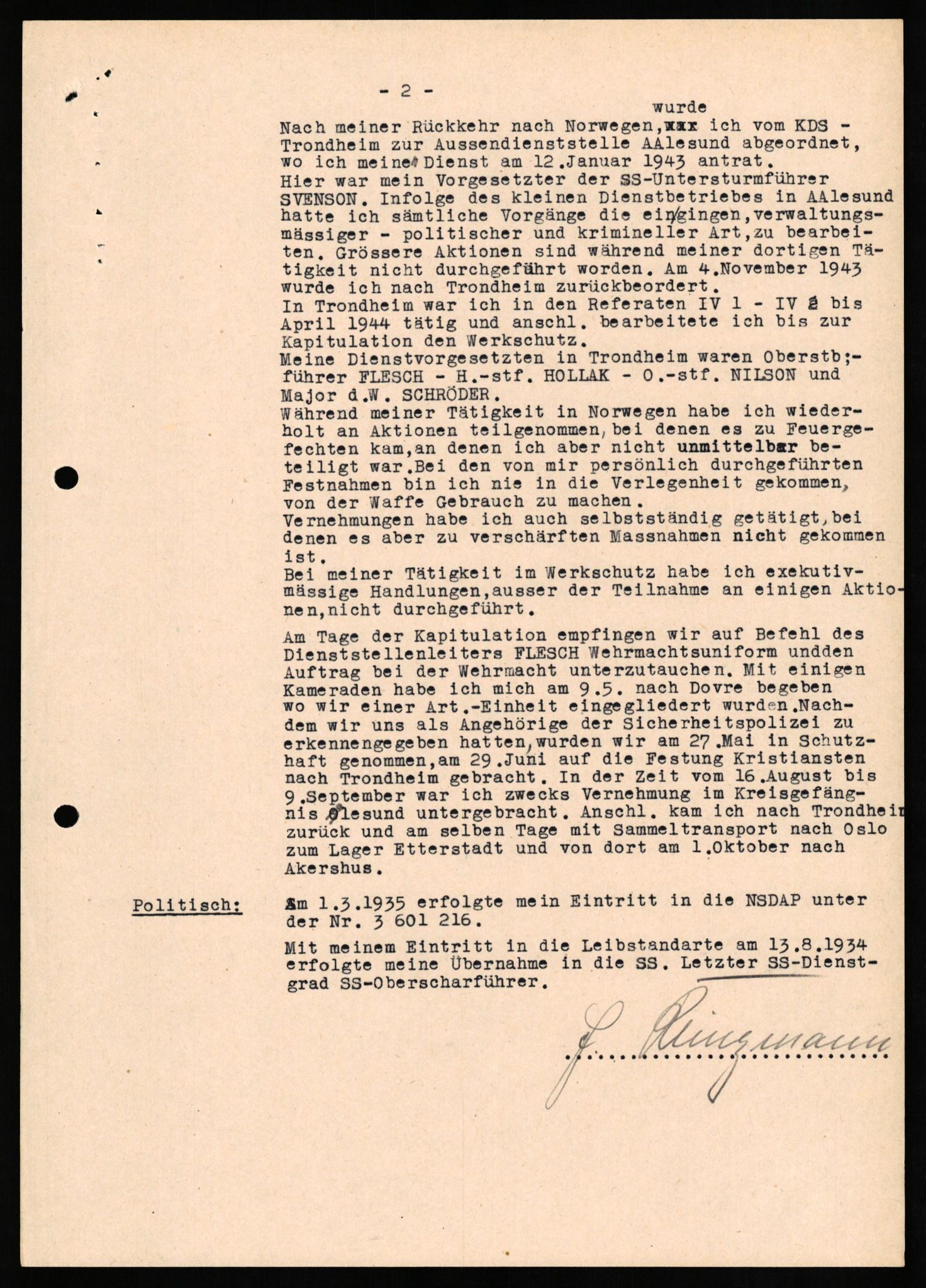 Forsvaret, Forsvarets overkommando II, RA/RAFA-3915/D/Db/L0017: CI Questionaires. Tyske okkupasjonsstyrker i Norge. Tyskere., 1945-1946, p. 53
