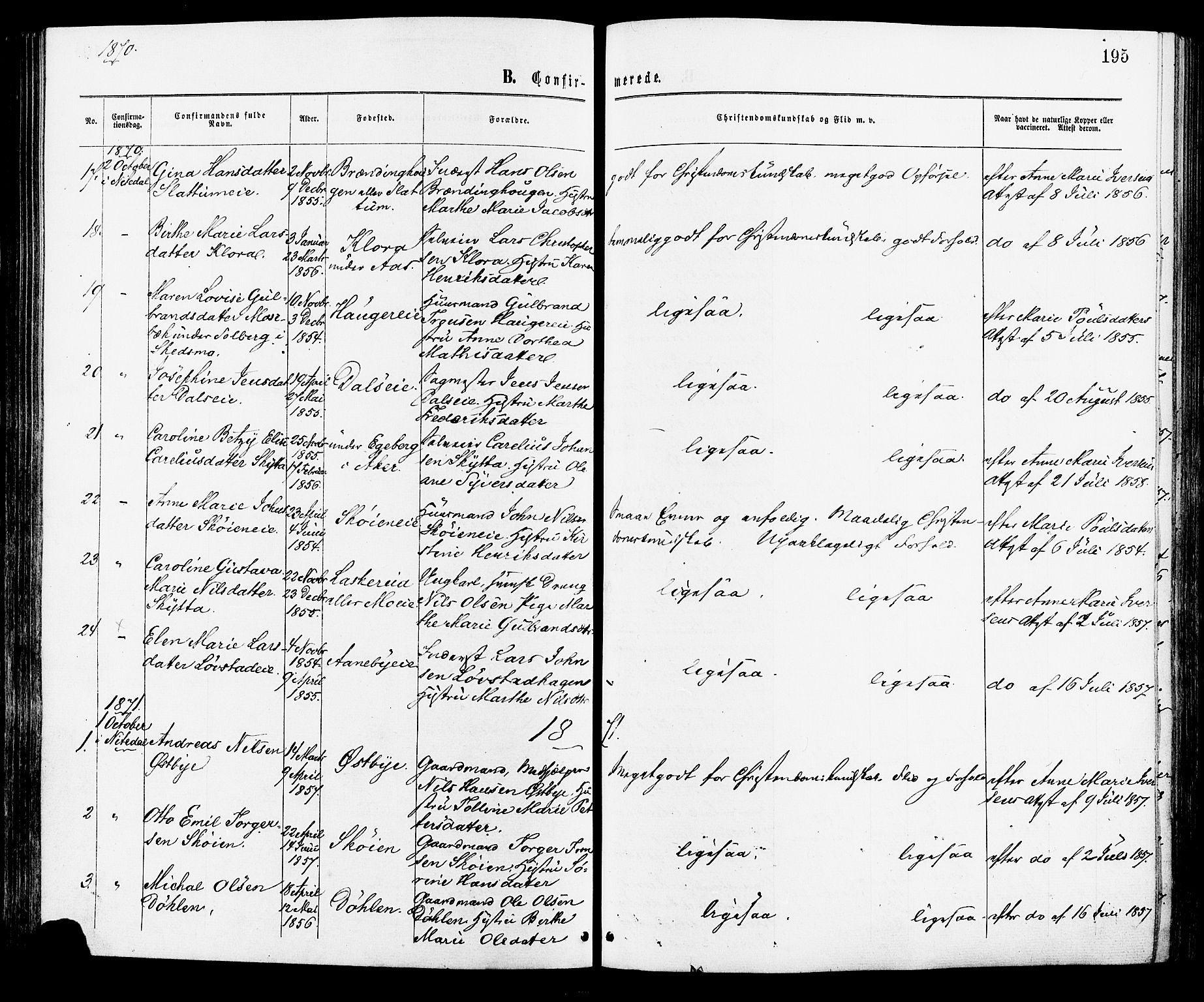 Nittedal prestekontor Kirkebøker, AV/SAO-A-10365a/F/Fa/L0006: Parish register (official) no. I 6, 1863-1878, p. 195