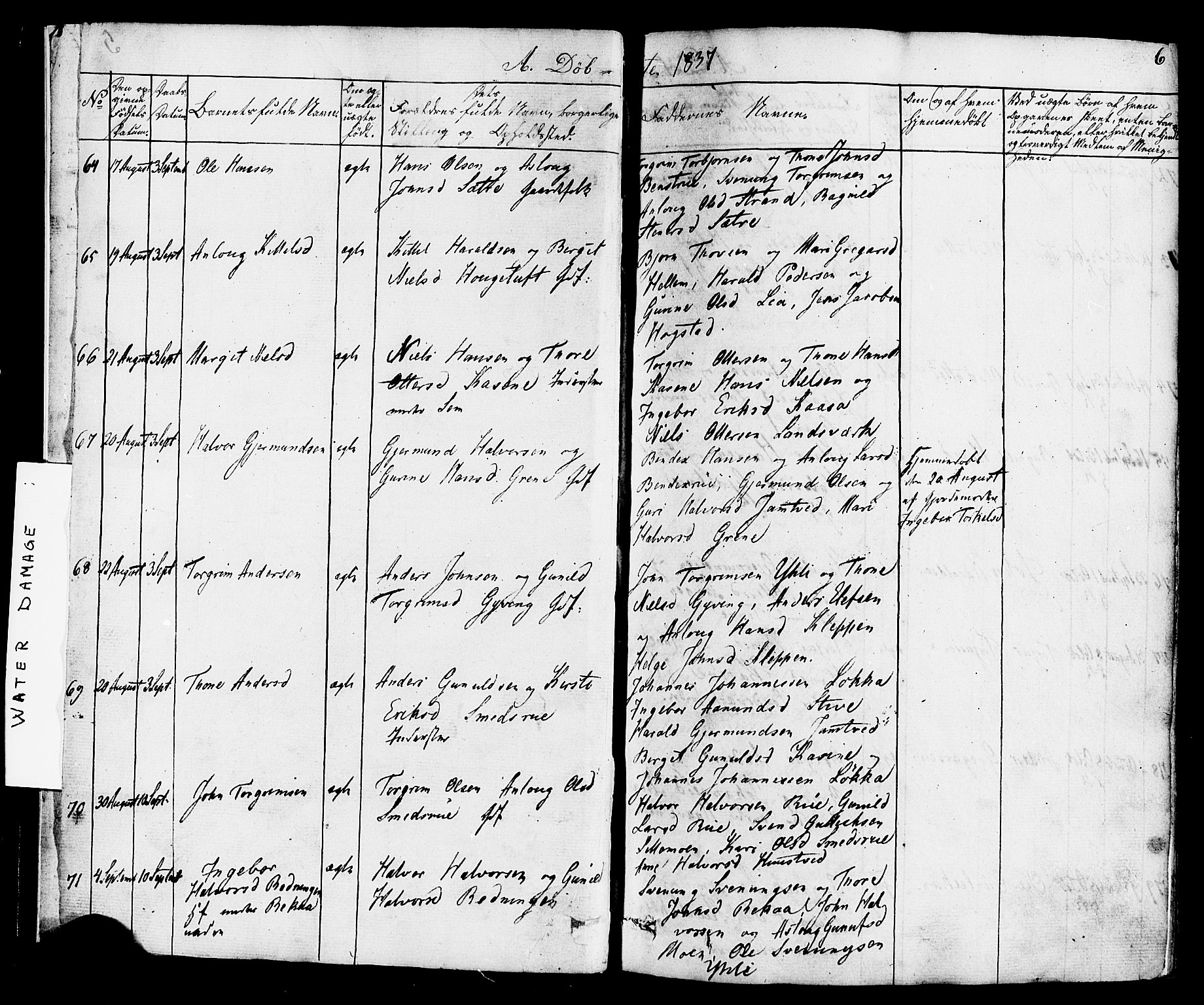 Heddal kirkebøker, SAKO/A-268/F/Fa/L0006: Parish register (official) no. I 6, 1837-1854, p. 6