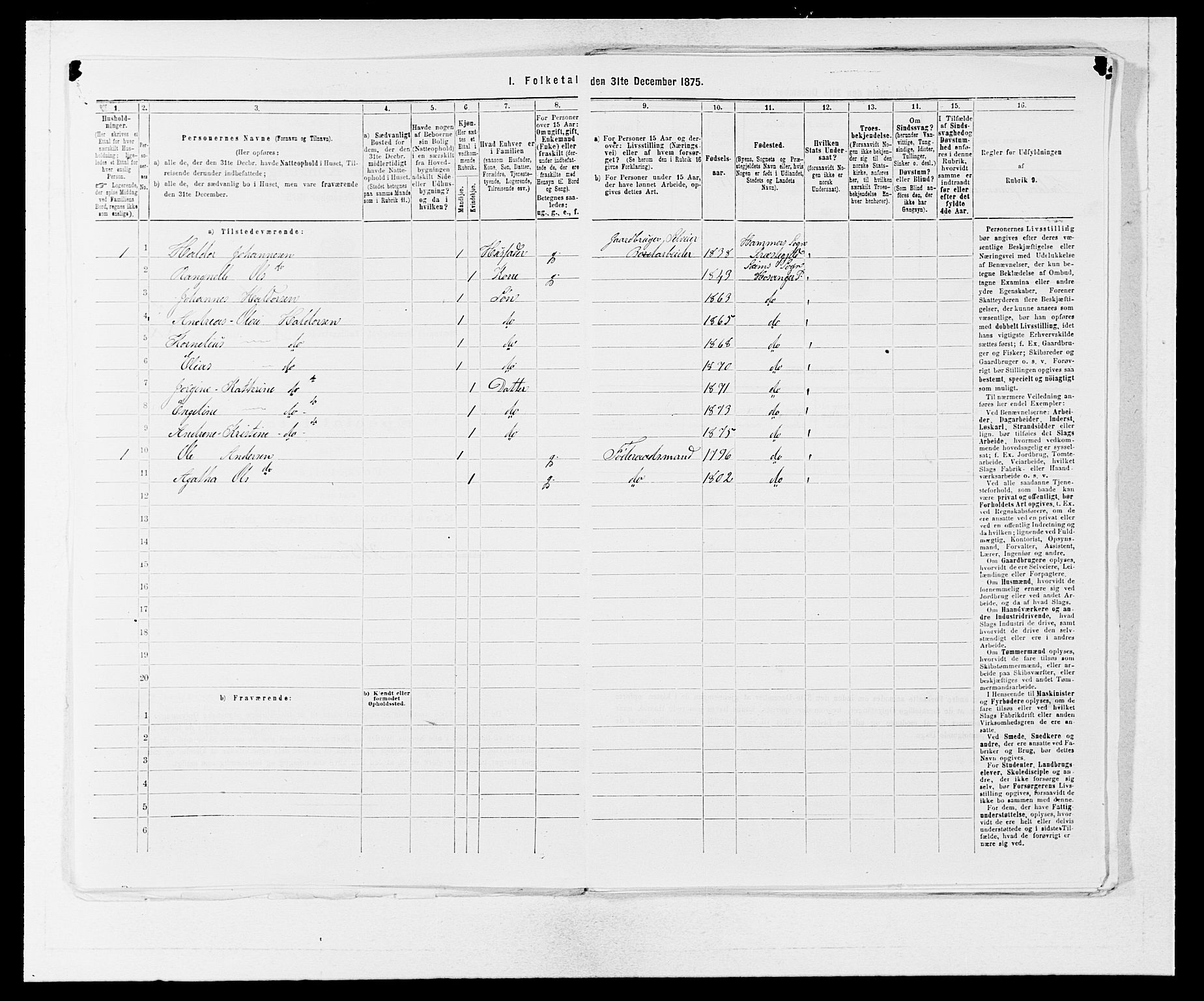 SAB, 1875 census for 1253P Hosanger, 1875, p. 912