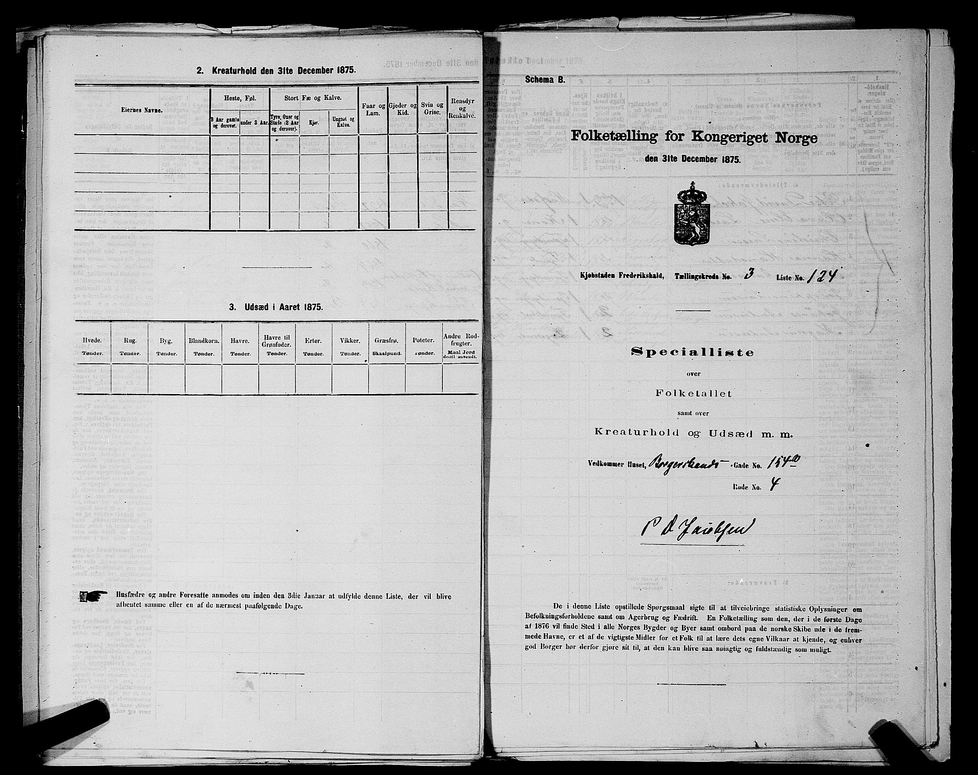 RA, 1875 census for 0101P Fredrikshald, 1875, p. 292