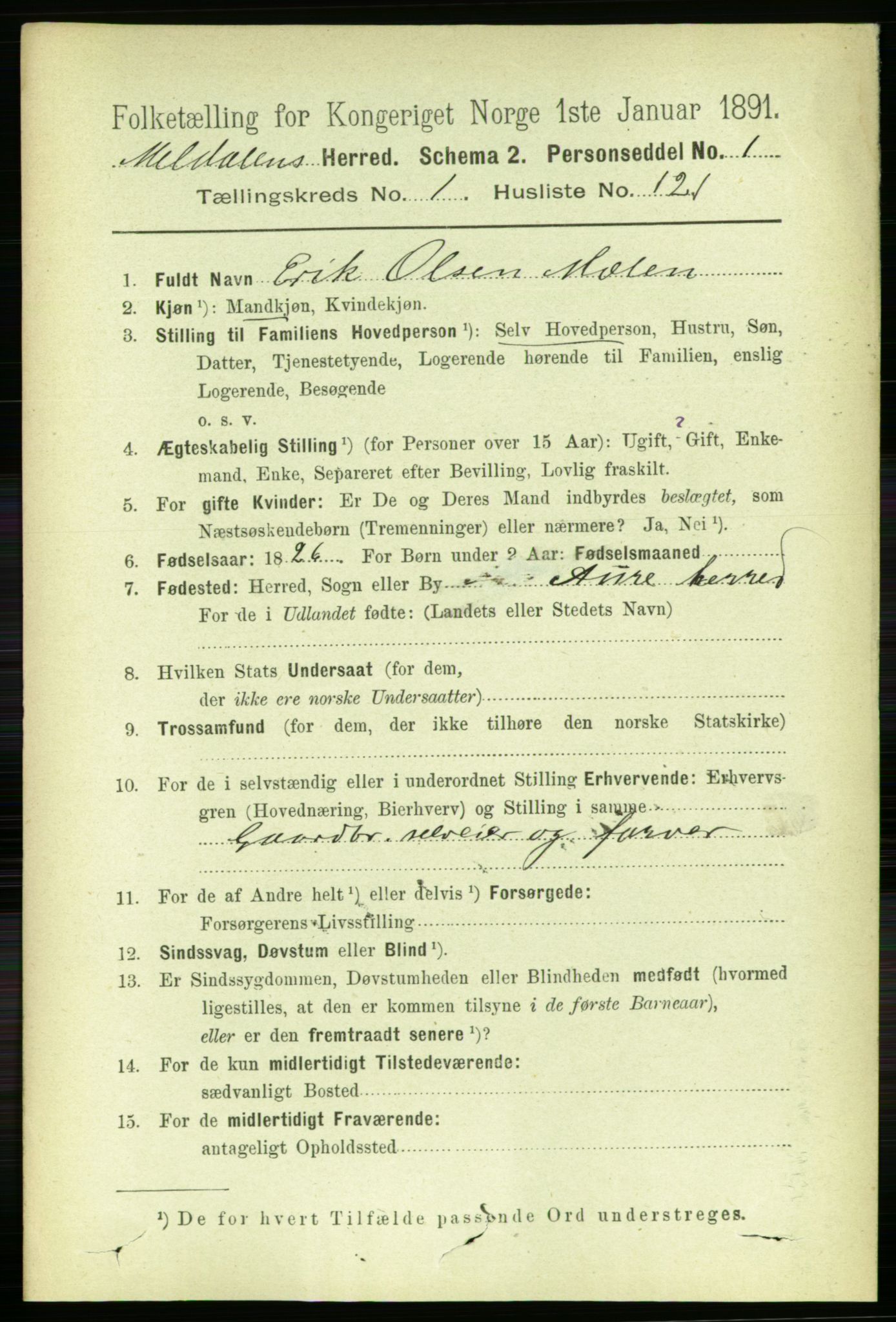 RA, 1891 census for 1636 Meldal, 1891, p. 930