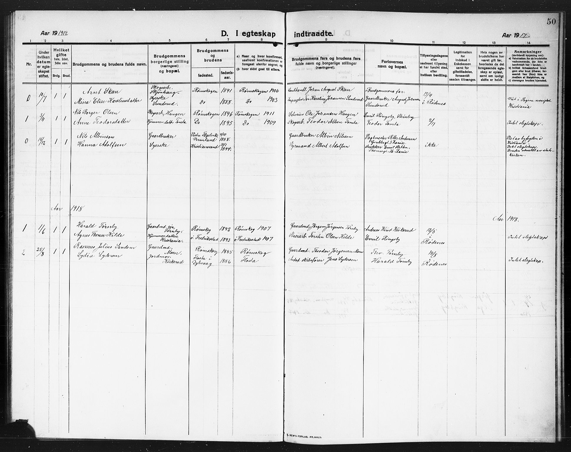 Rødenes prestekontor Kirkebøker, AV/SAO-A-2005/G/Gb/L0002: Parish register (copy) no. II 2, 1911-1921, p. 50