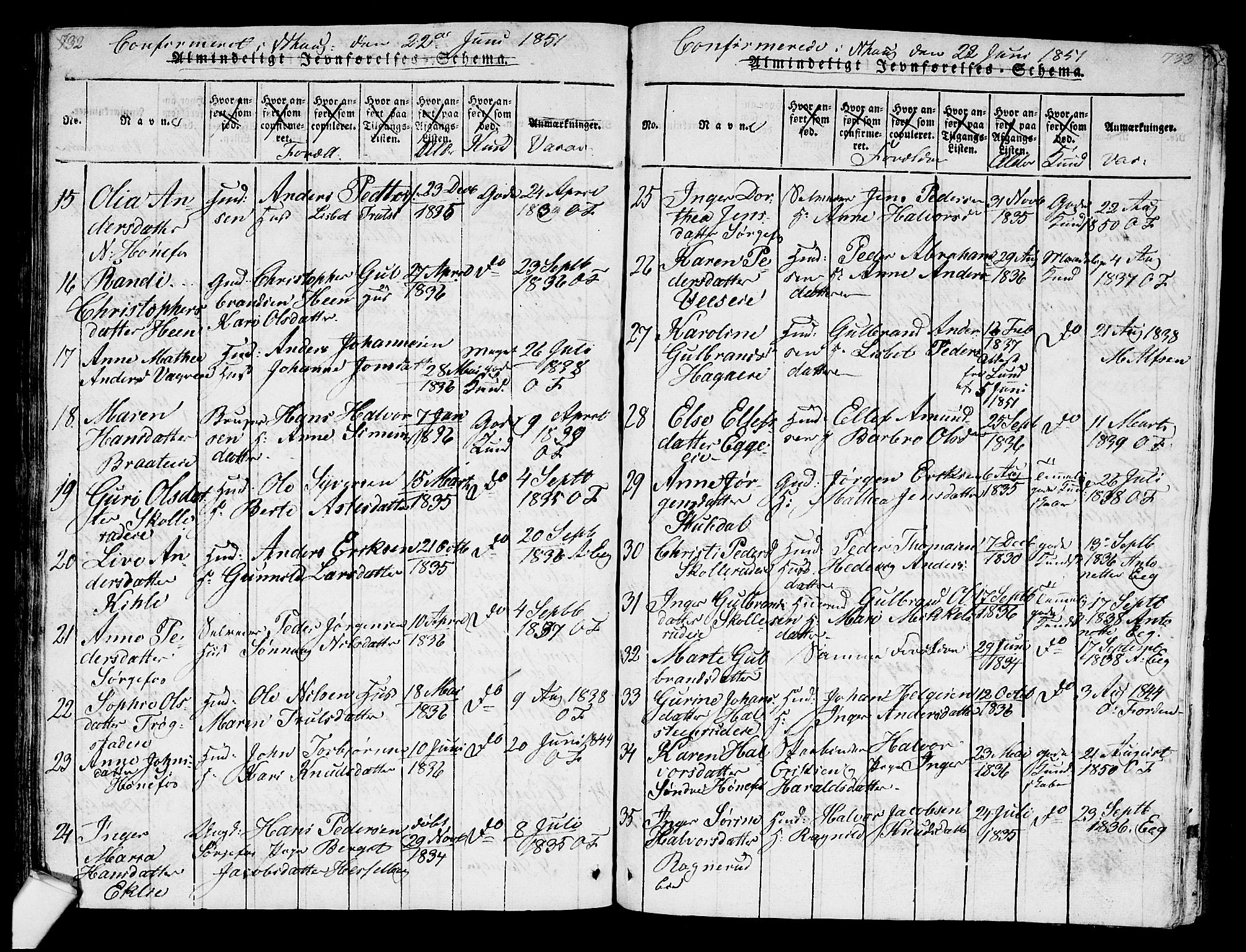 Norderhov kirkebøker, SAKO/A-237/G/Ga/L0003: Parish register (copy) no. I 3 /1, 1814-1876, p. 732-733