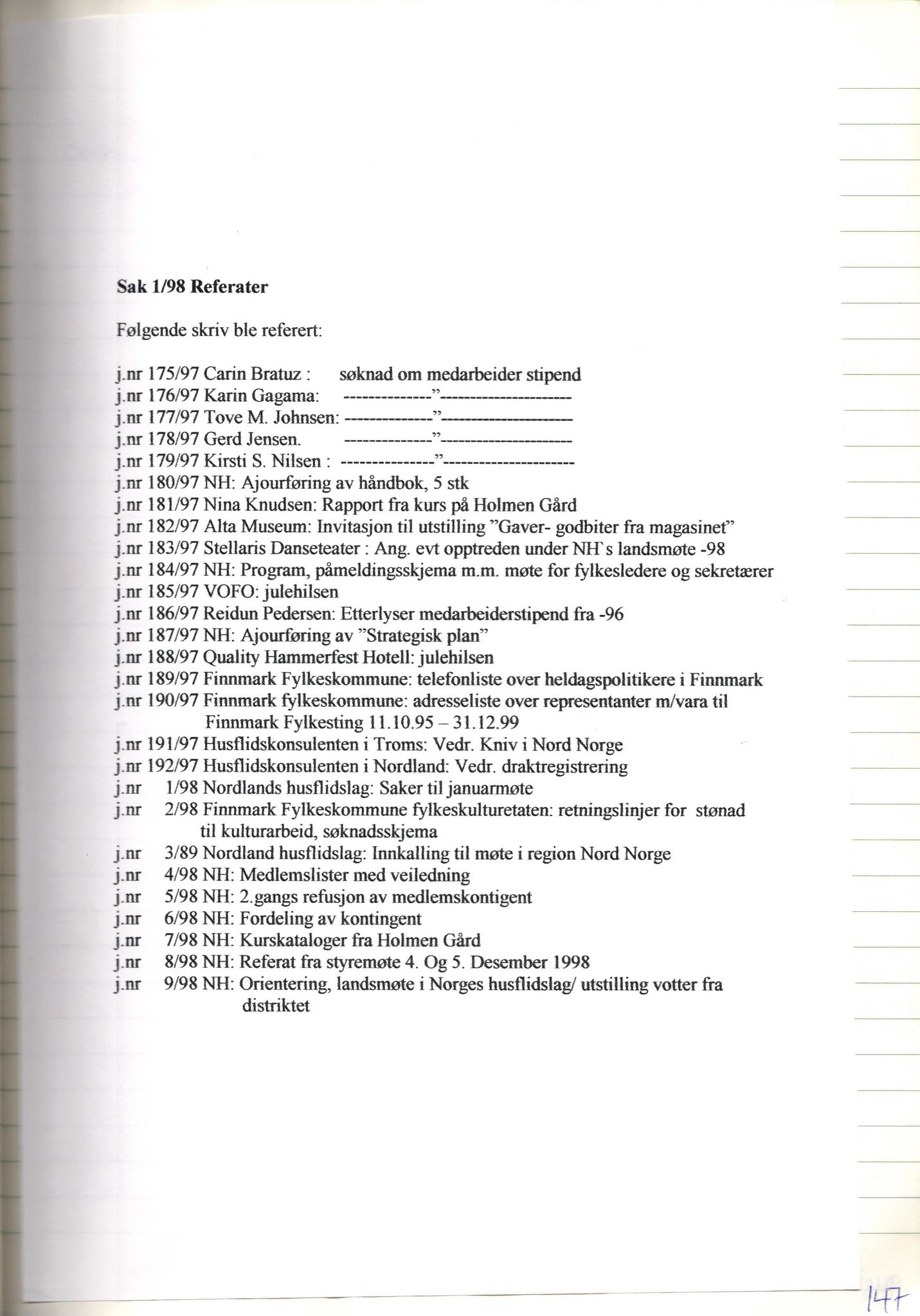 Finnmark Husflidslag, FMFB/A-1134/A/L0004: Møtebok, 1995-2000, p. 151