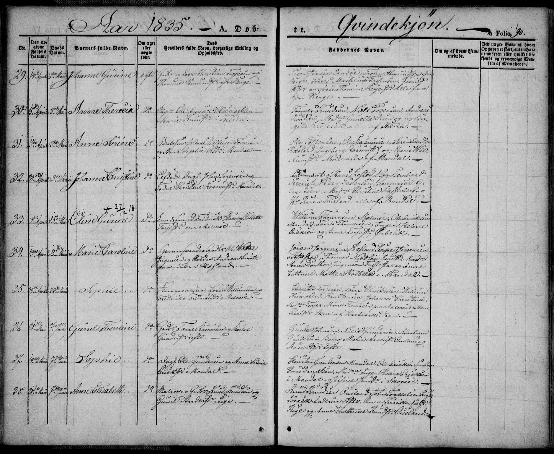 Mandal sokneprestkontor, AV/SAK-1111-0030/F/Fa/Faa/L0011: Parish register (official) no. A 11, 1830-1839, p. 90