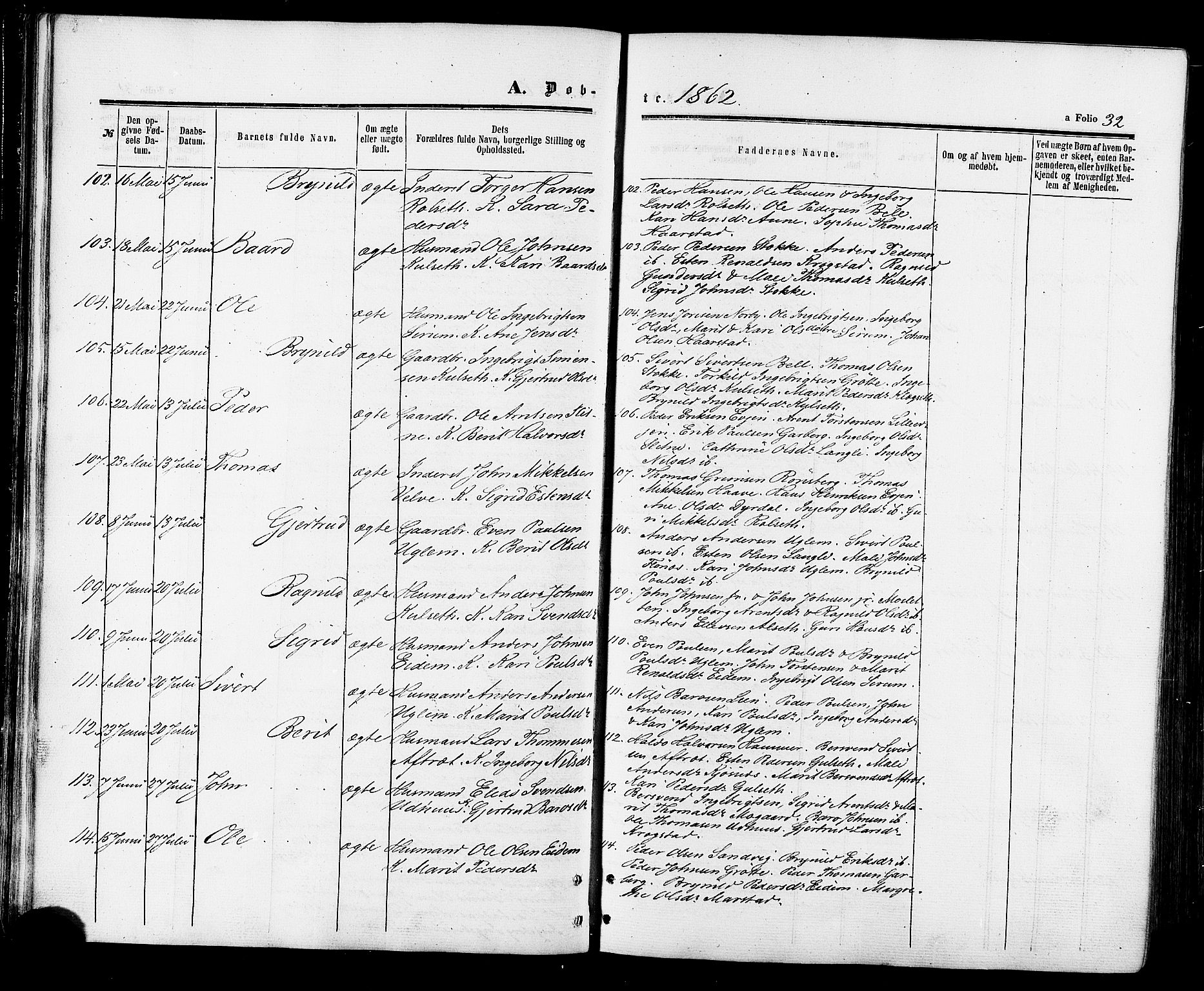 Ministerialprotokoller, klokkerbøker og fødselsregistre - Sør-Trøndelag, AV/SAT-A-1456/695/L1147: Parish register (official) no. 695A07, 1860-1877, p. 32