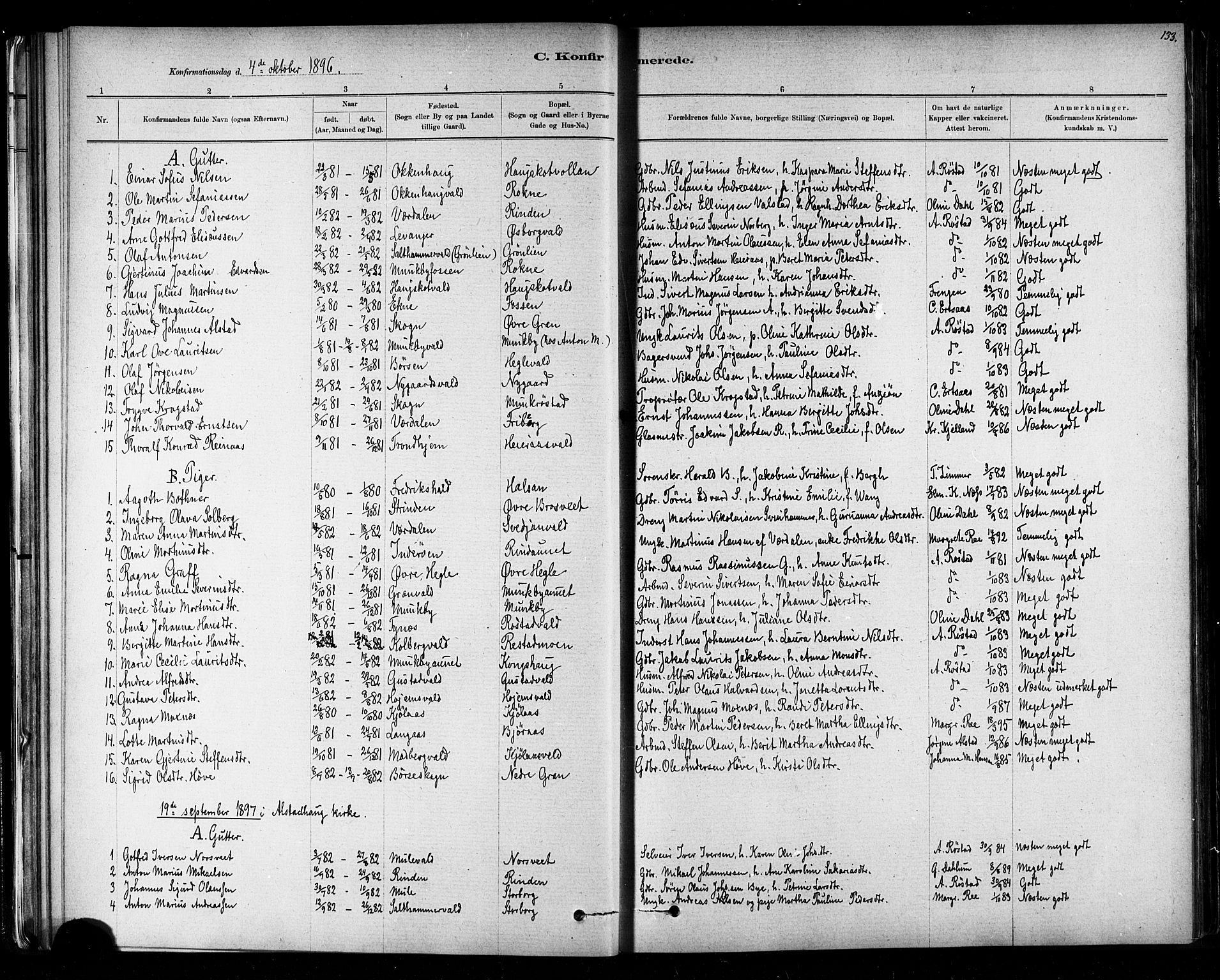 Ministerialprotokoller, klokkerbøker og fødselsregistre - Nord-Trøndelag, SAT/A-1458/721/L0208: Parish register (copy) no. 721C01, 1880-1917, p. 133