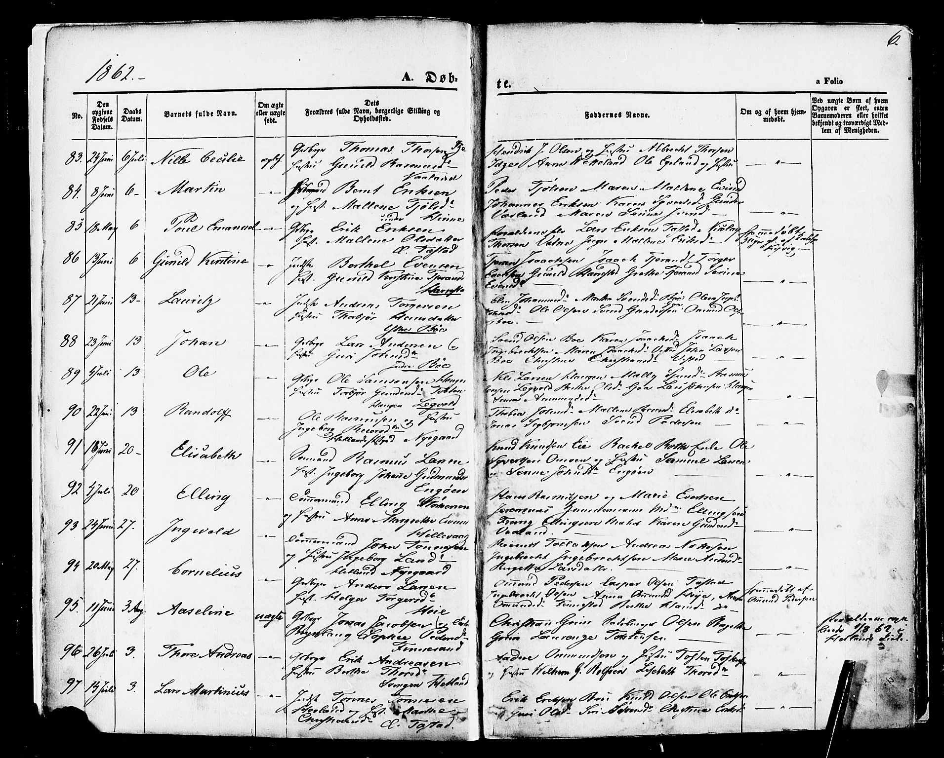 Hetland sokneprestkontor, AV/SAST-A-101826/30/30BA/L0003: Parish register (official) no. A 3, 1862-1876, p. 6