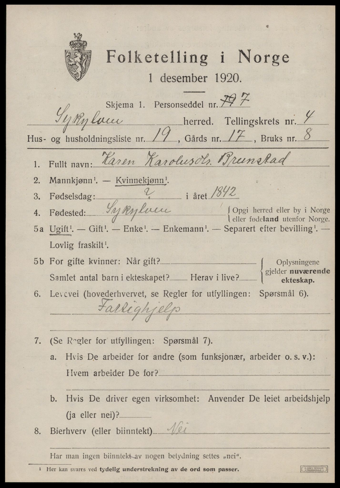 SAT, 1920 census for Sykkylven, 1920, p. 3029