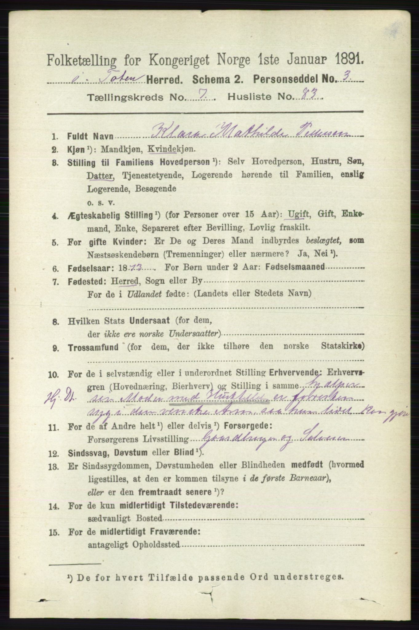 RA, 1891 census for 0528 Østre Toten, 1891, p. 4918