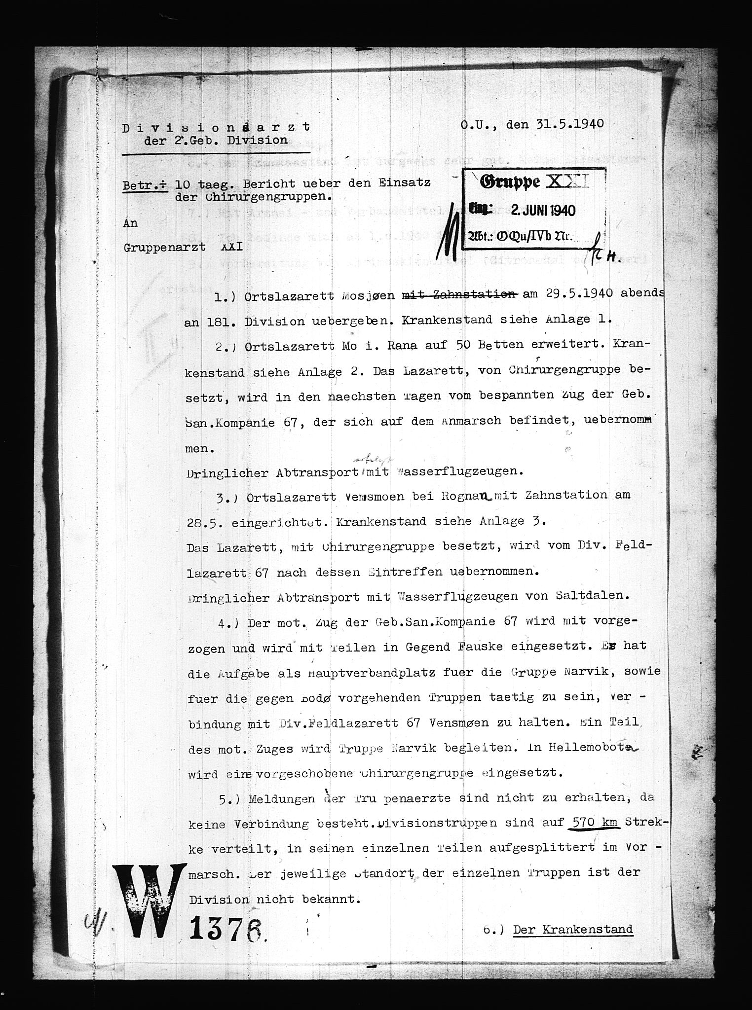 Documents Section, AV/RA-RAFA-2200/V/L0086: Amerikansk mikrofilm "Captured German Documents".
Box No. 725.  FKA jnr. 601/1954., 1940, p. 93