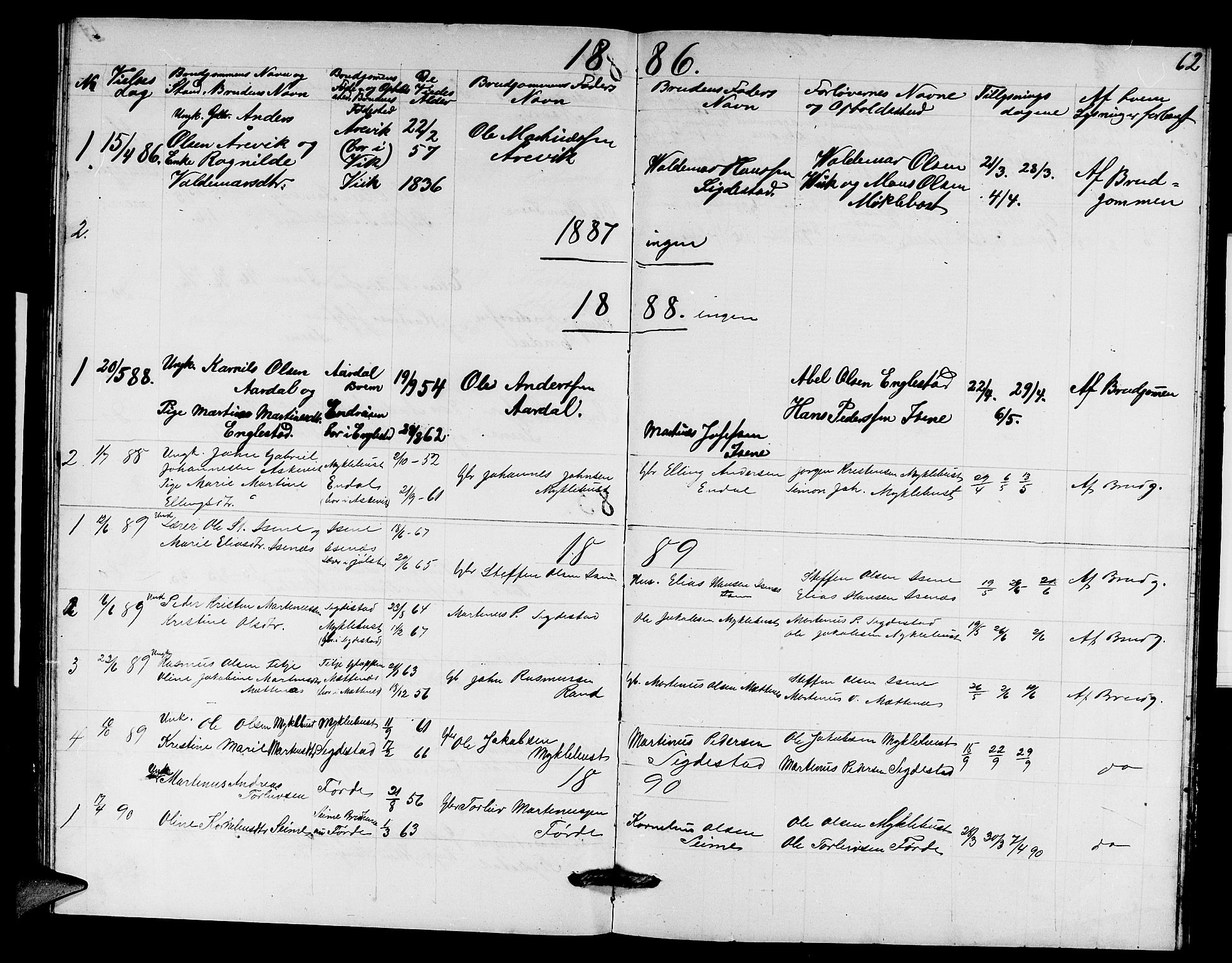 Davik sokneprestembete, AV/SAB-A-79701/H/Hab/Habd/L0001: Parish register (copy) no. D 1, 1866-1891, p. 62