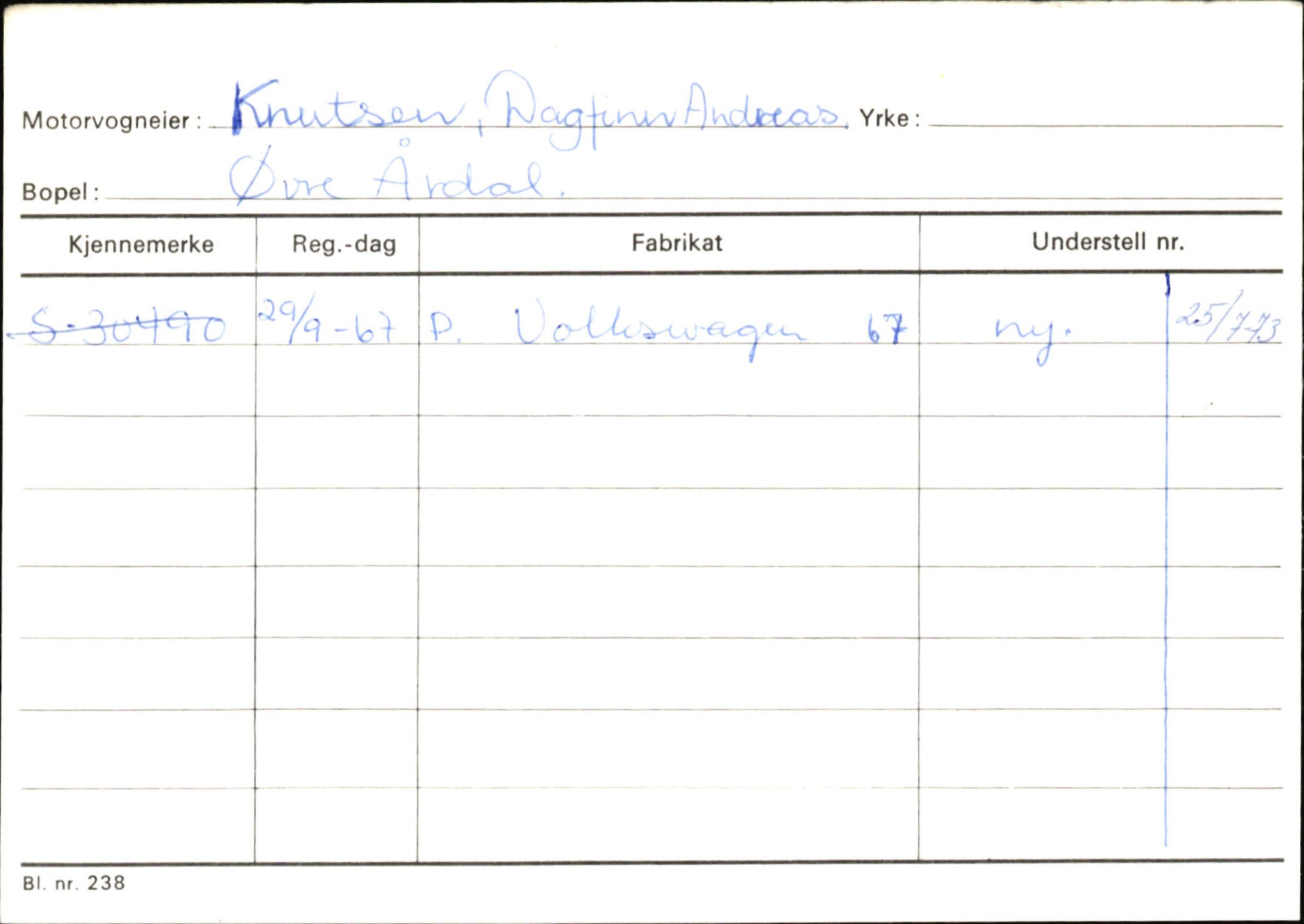 Statens vegvesen, Sogn og Fjordane vegkontor, SAB/A-5301/4/F/L0145: Registerkort Vågsøy S-Å. Årdal I-P, 1945-1975, p. 1187