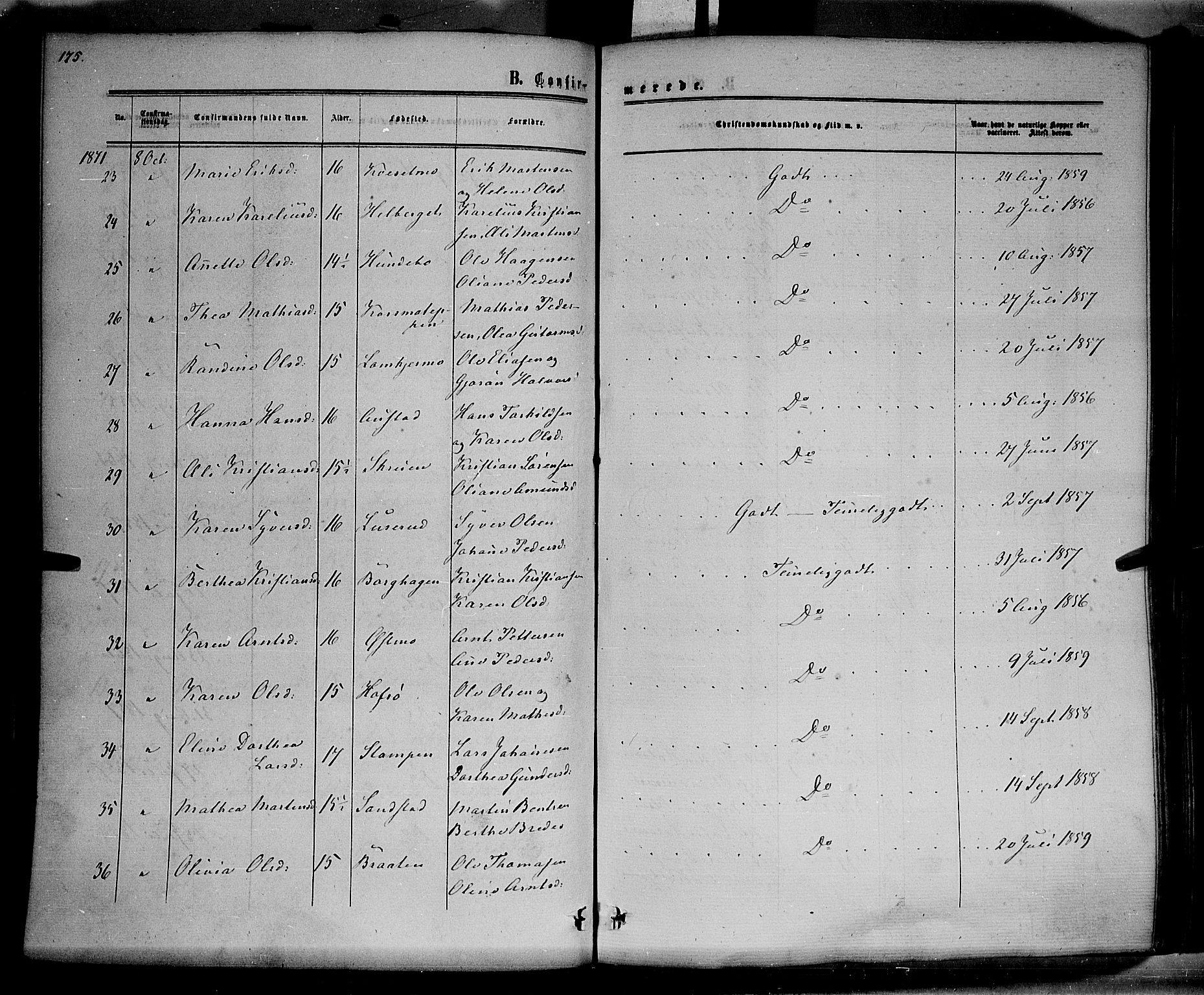Hof prestekontor, SAH/PREST-038/H/Ha/Haa/L0009: Parish register (official) no. 9, 1862-1877, p. 176