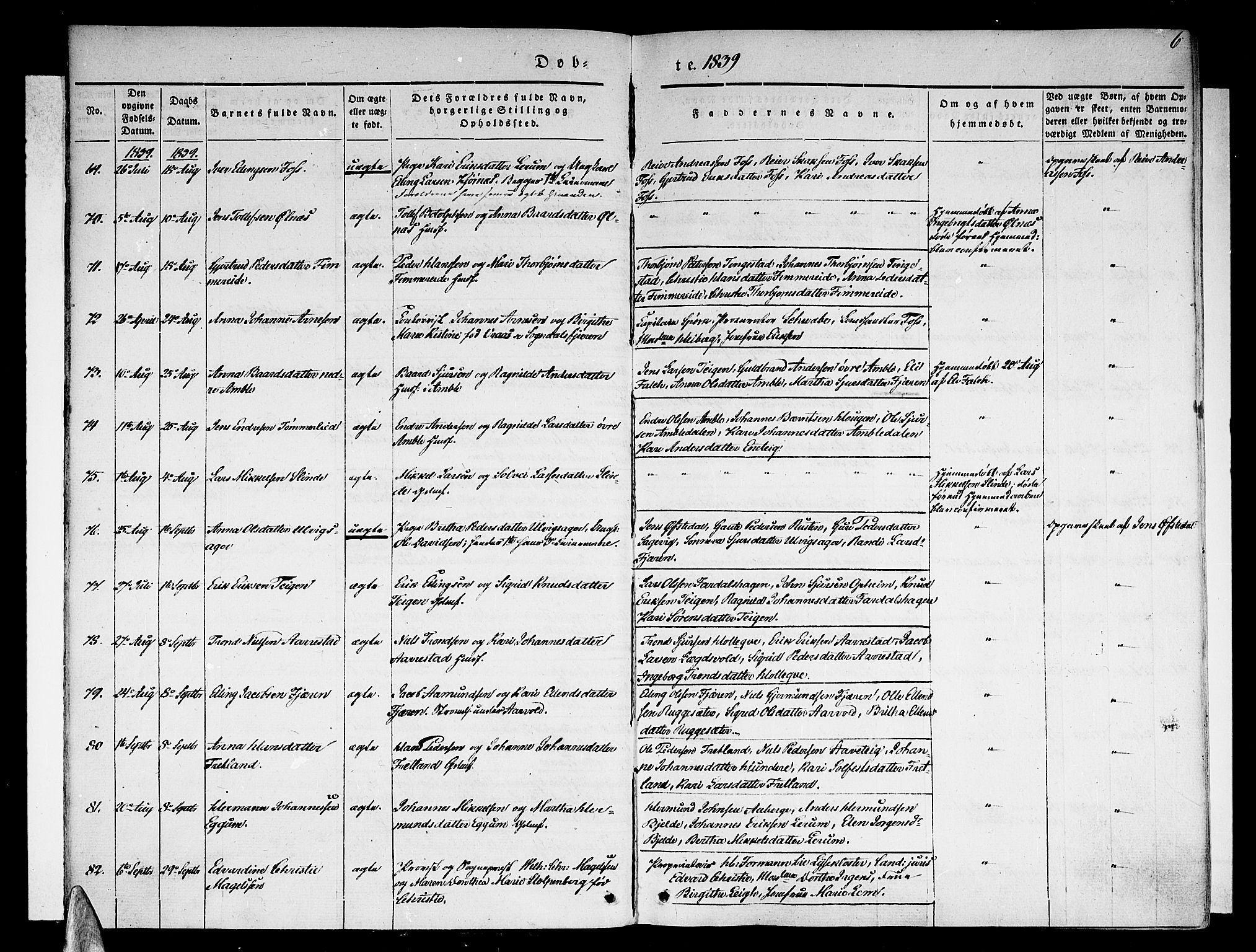 Sogndal sokneprestembete, AV/SAB-A-81301/H/Haa/Haaa/L0011: Parish register (official) no. A 11, 1839-1847, p. 6
