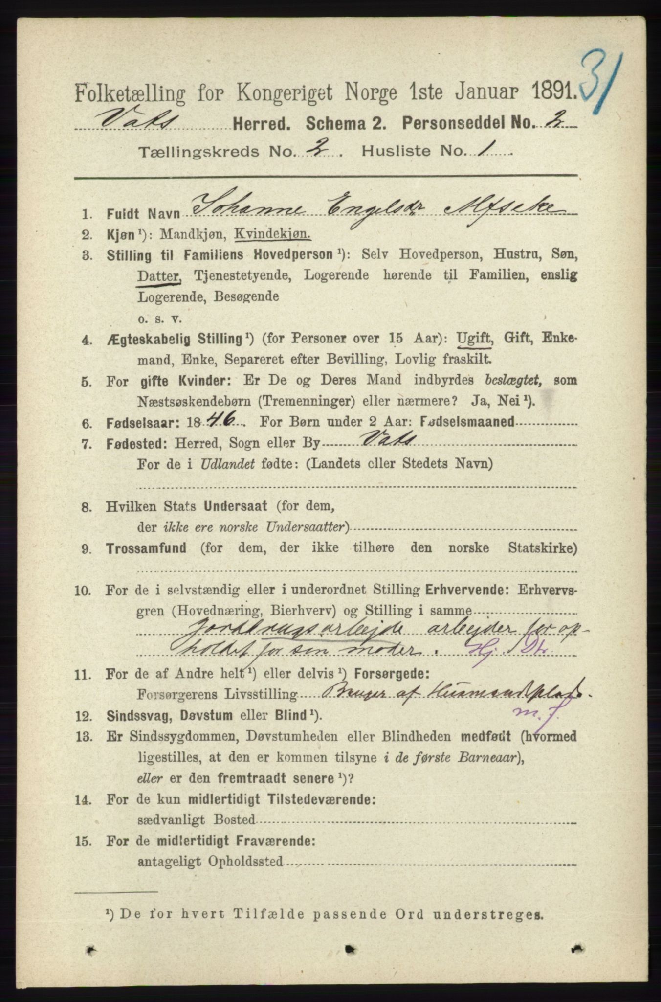 RA, 1891 census for 1155 Vats, 1891, p. 209