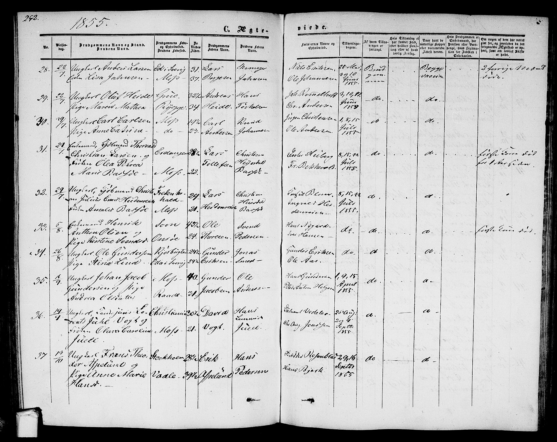 Moss prestekontor Kirkebøker, AV/SAO-A-2003/G/Ga/L0002: Parish register (copy) no. I 2, 1852-1871, p. 252