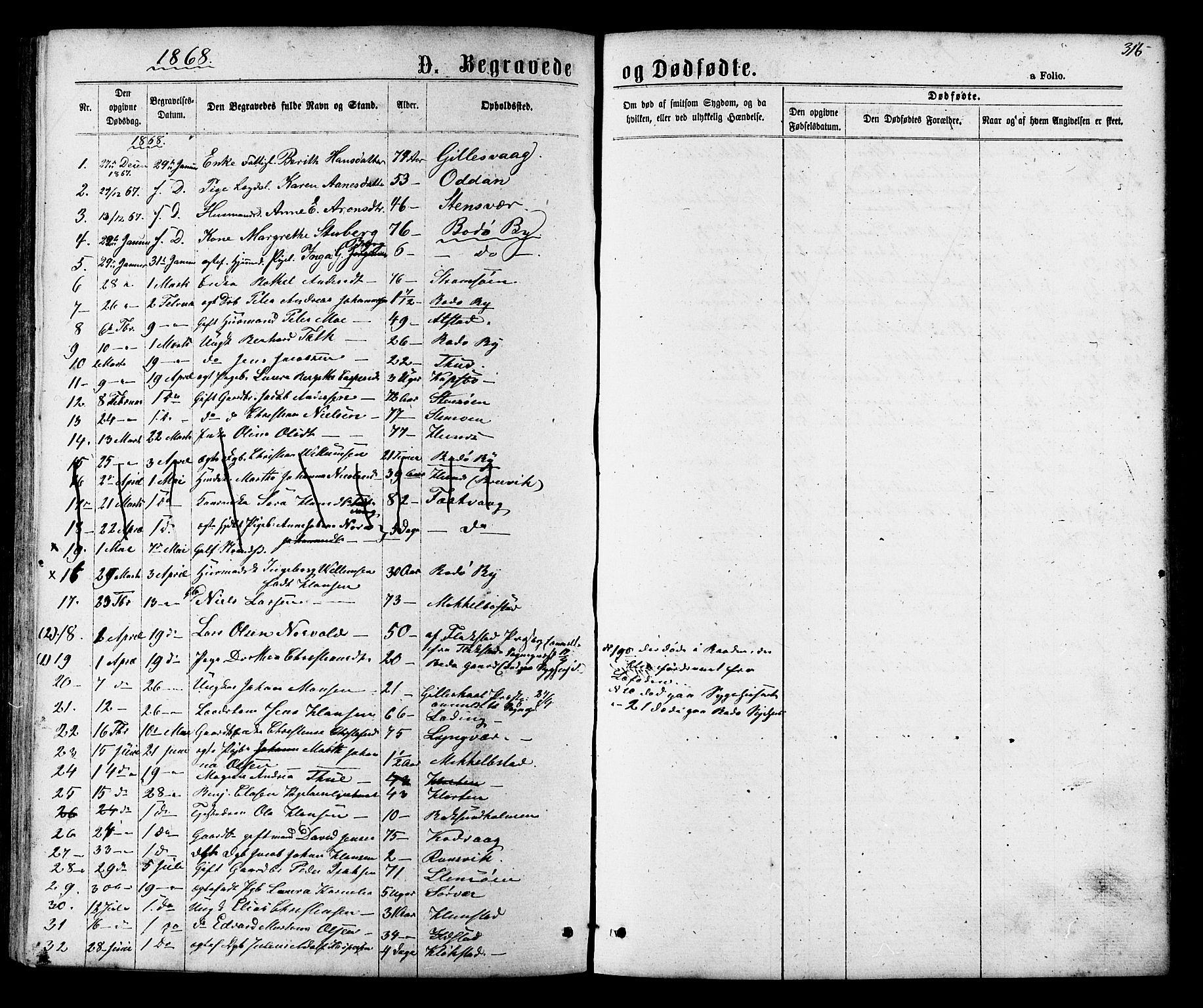 Ministerialprotokoller, klokkerbøker og fødselsregistre - Nordland, SAT/A-1459/801/L0029: Parish register (copy) no. 801C04, 1868-1878, p. 316