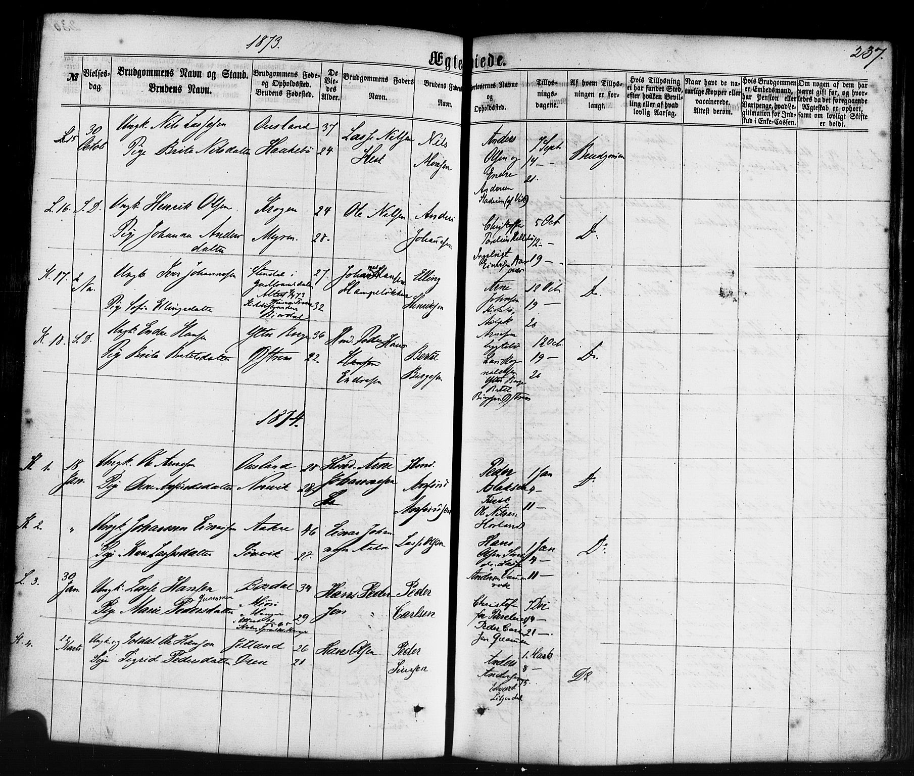 Lavik sokneprestembete, AV/SAB-A-80901: Parish register (official) no. A 4, 1864-1881, p. 237