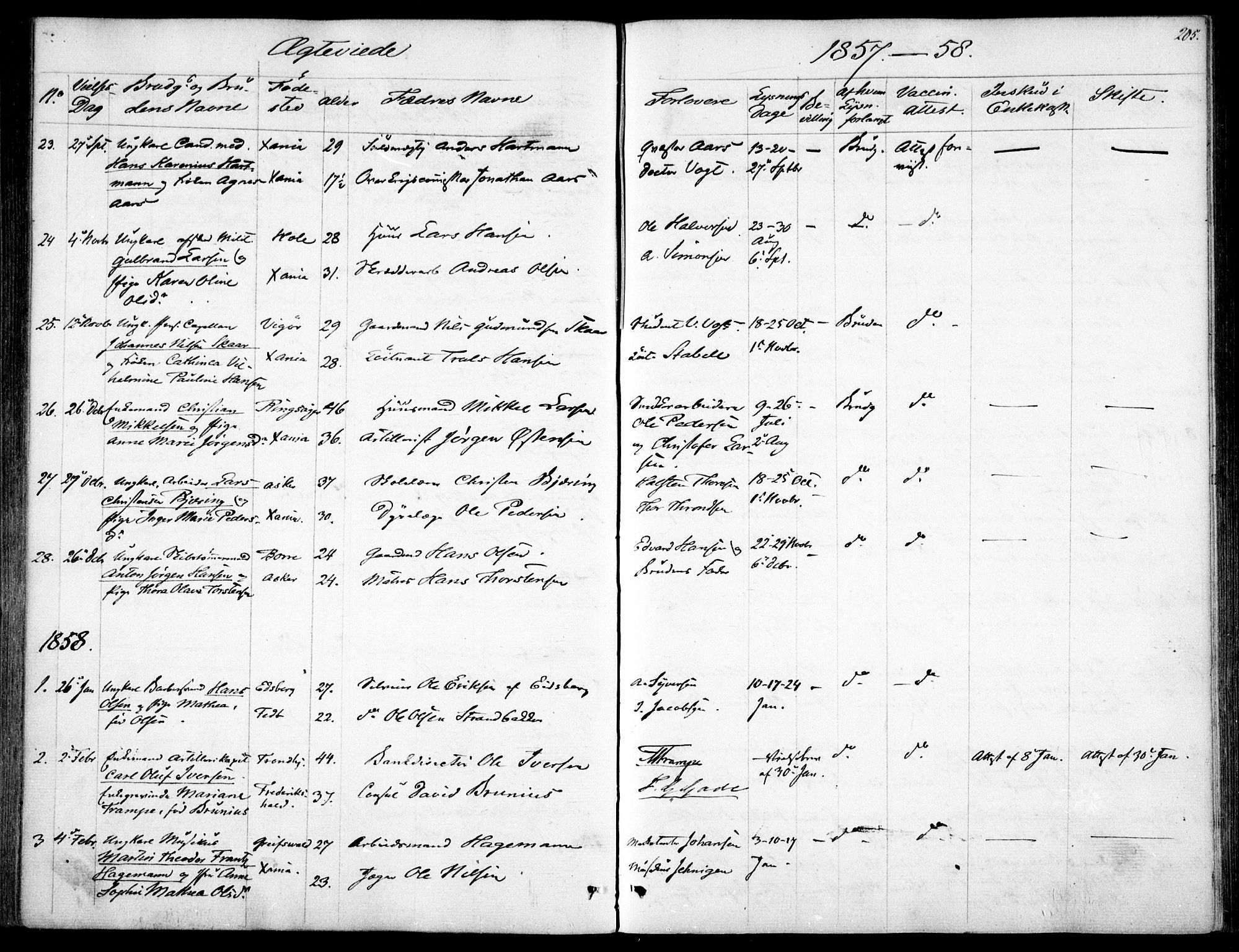 Garnisonsmenigheten Kirkebøker, SAO/A-10846/F/Fa/L0009: Parish register (official) no. 9, 1842-1859, p. 205