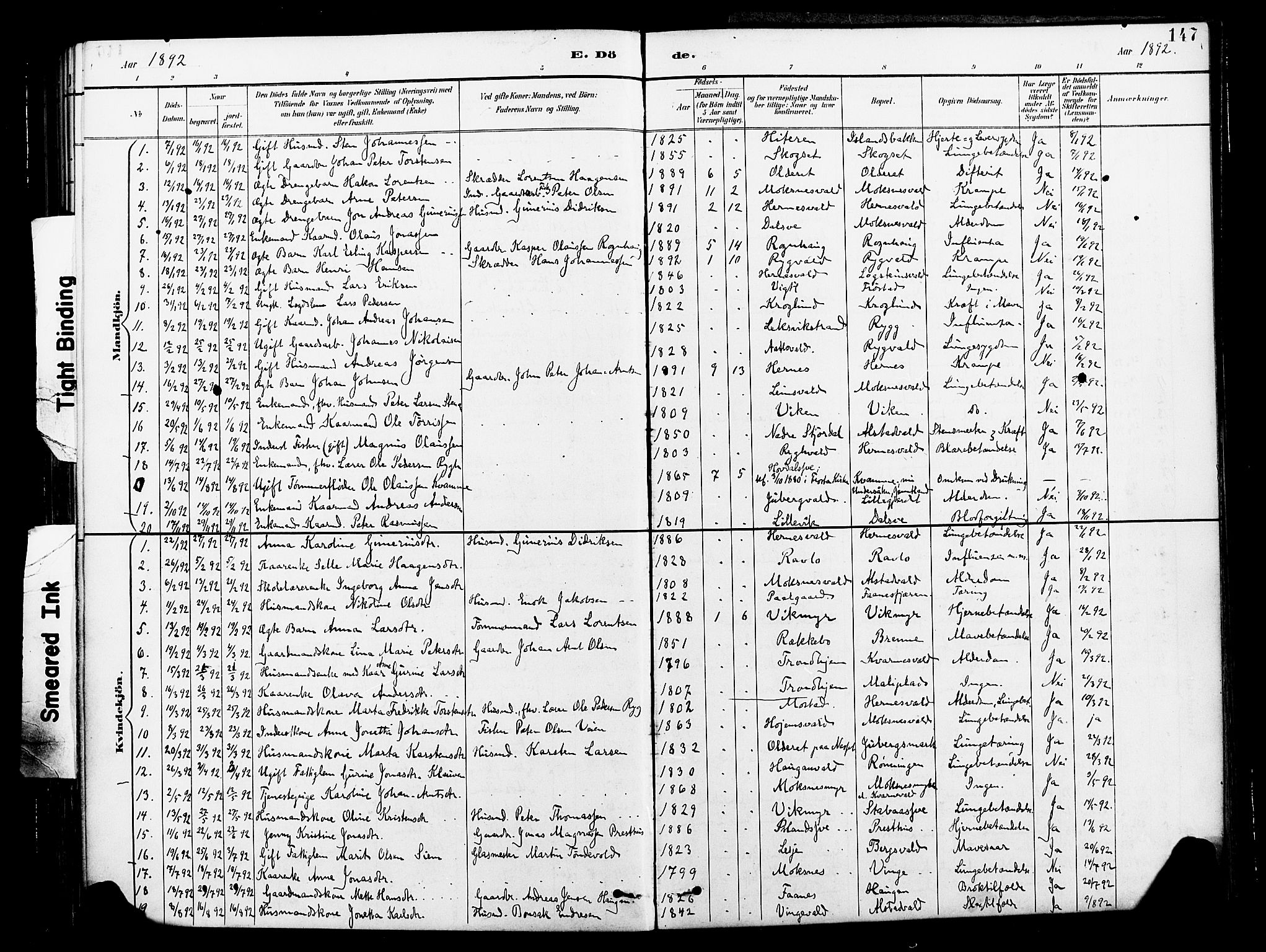 Ministerialprotokoller, klokkerbøker og fødselsregistre - Nord-Trøndelag, SAT/A-1458/713/L0121: Parish register (official) no. 713A10, 1888-1898, p. 147
