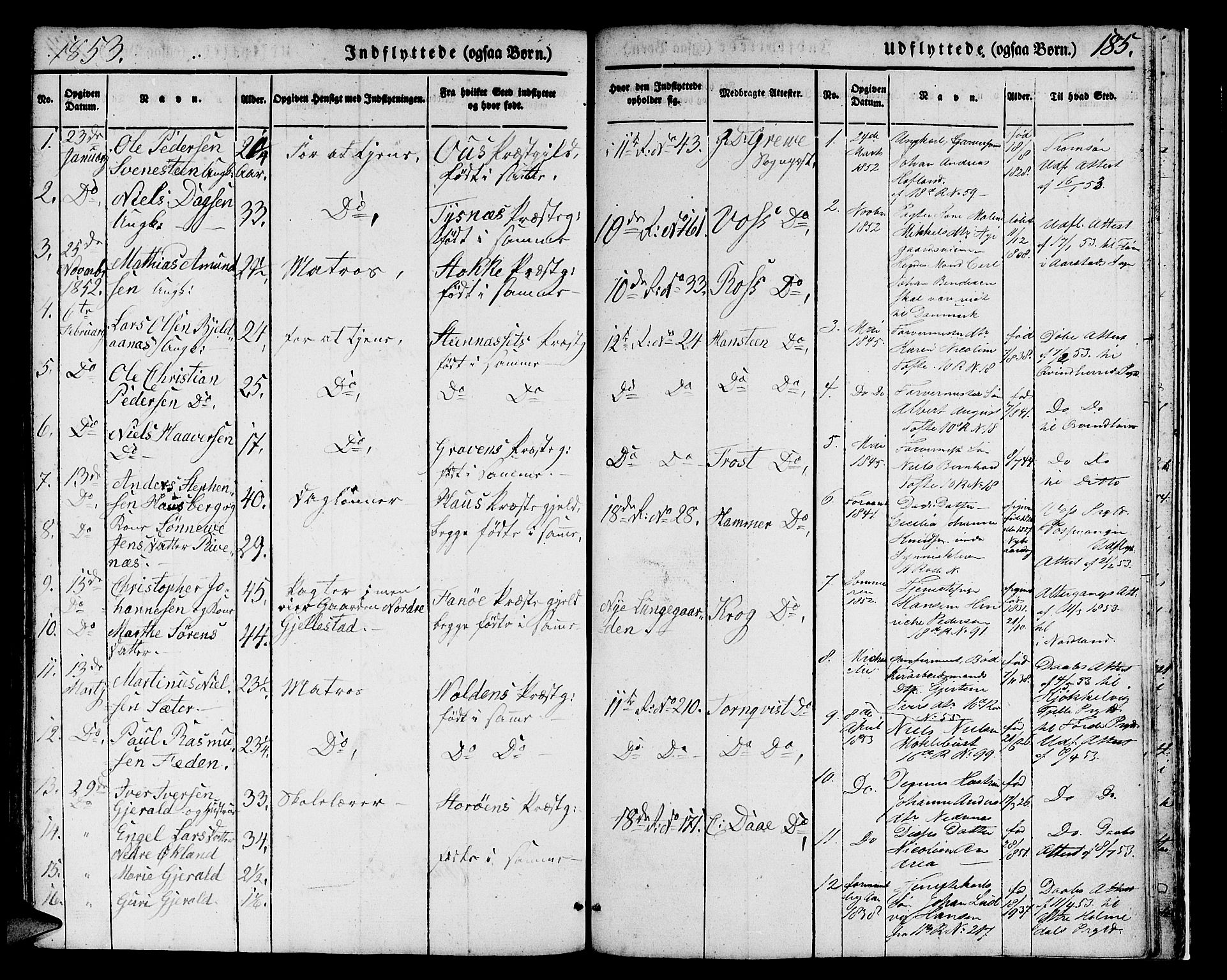 Domkirken sokneprestembete, SAB/A-74801/H/Hab/L0029: Parish register (copy) no. D 1, 1839-1857, p. 185