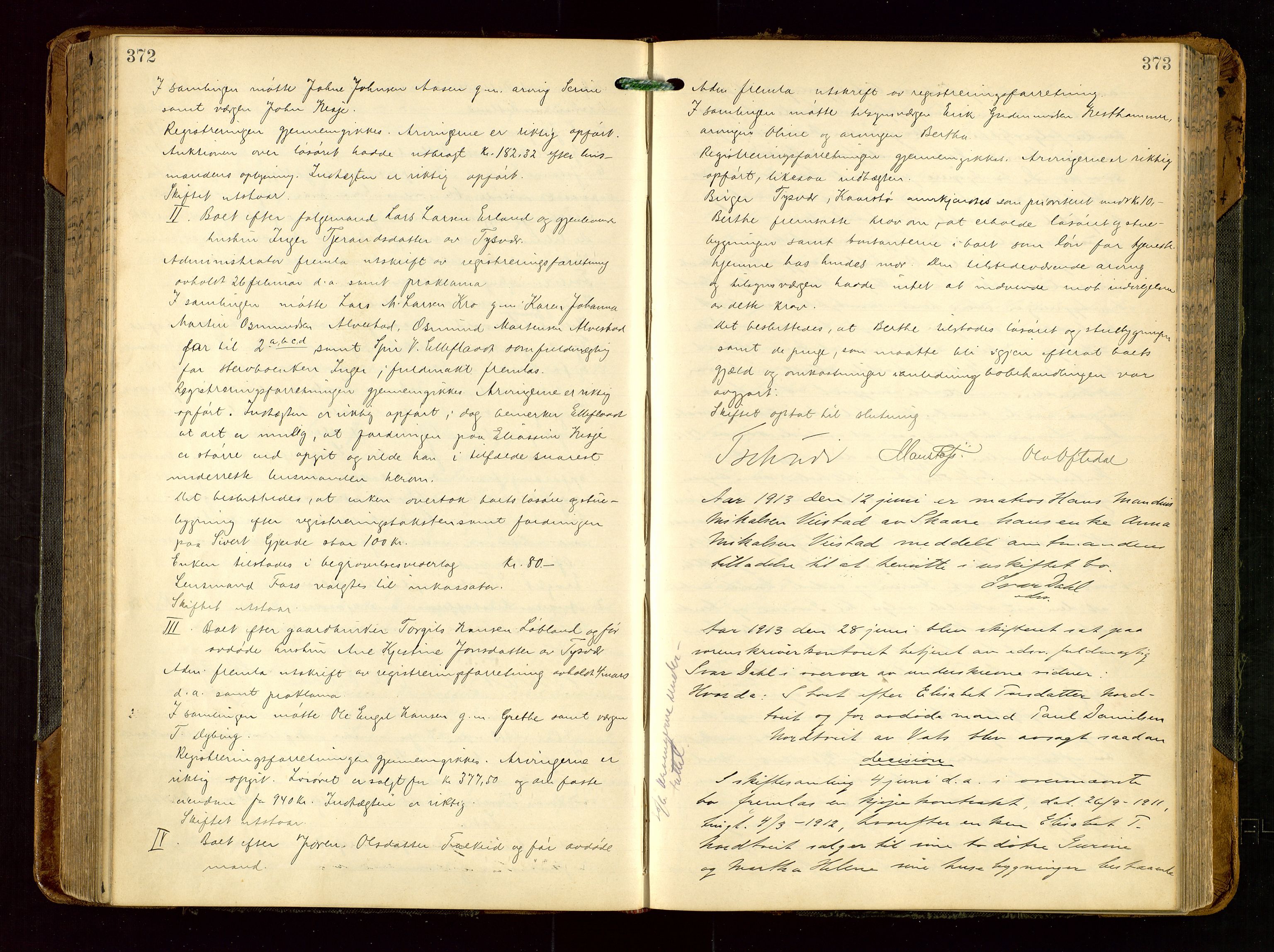 Karmsund sorenskriveri, AV/SAST-A-100311/01/IV/IVDBA/L0007: SKIFTEPROTOKOLL TORV/TYSV/SKJOLD/VATS, 1904-1924, p. 372-373