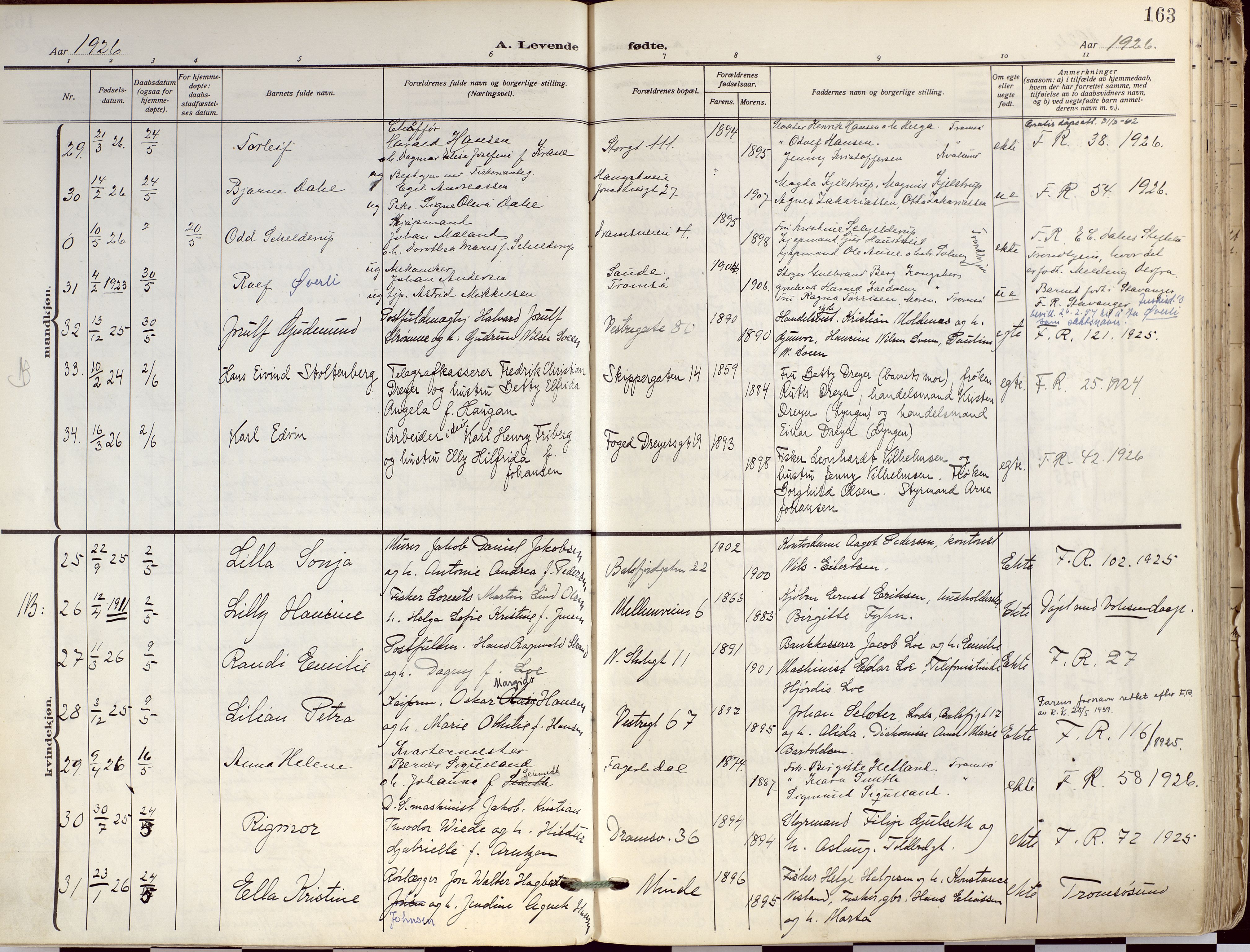 Tromsø sokneprestkontor/stiftsprosti/domprosti, AV/SATØ-S-1343/G/Ga/L0019kirke: Parish register (official) no. 19, 1917-1927, p. 163