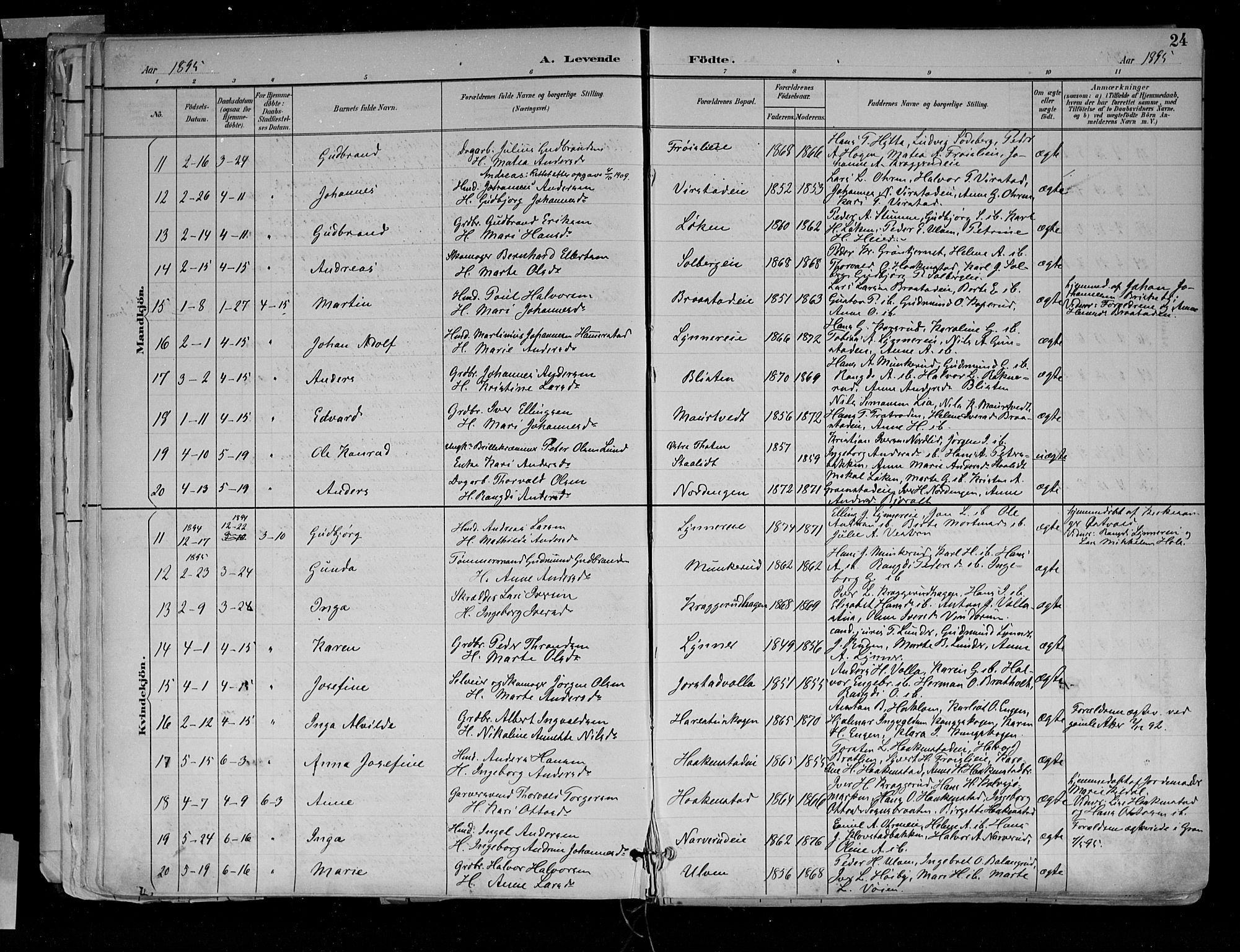 Jevnaker prestekontor, SAH/PREST-116/H/Ha/Haa/L0010: Parish register (official) no. 10, 1891-1906, p. 24