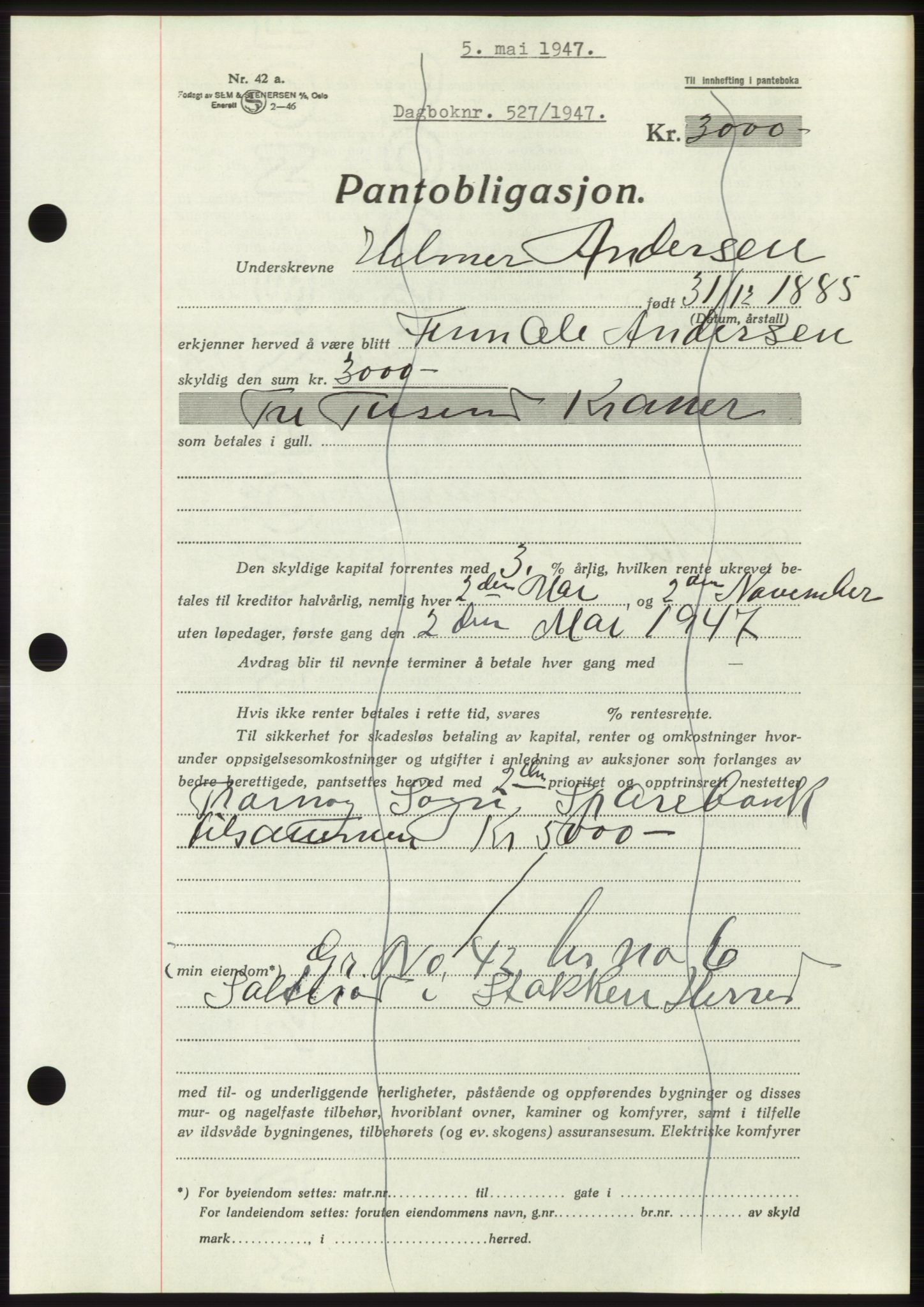 Nedenes sorenskriveri, AV/SAK-1221-0006/G/Gb/Gbb/L0004: Mortgage book no. B4, 1947-1947, Diary no: : 527/1947