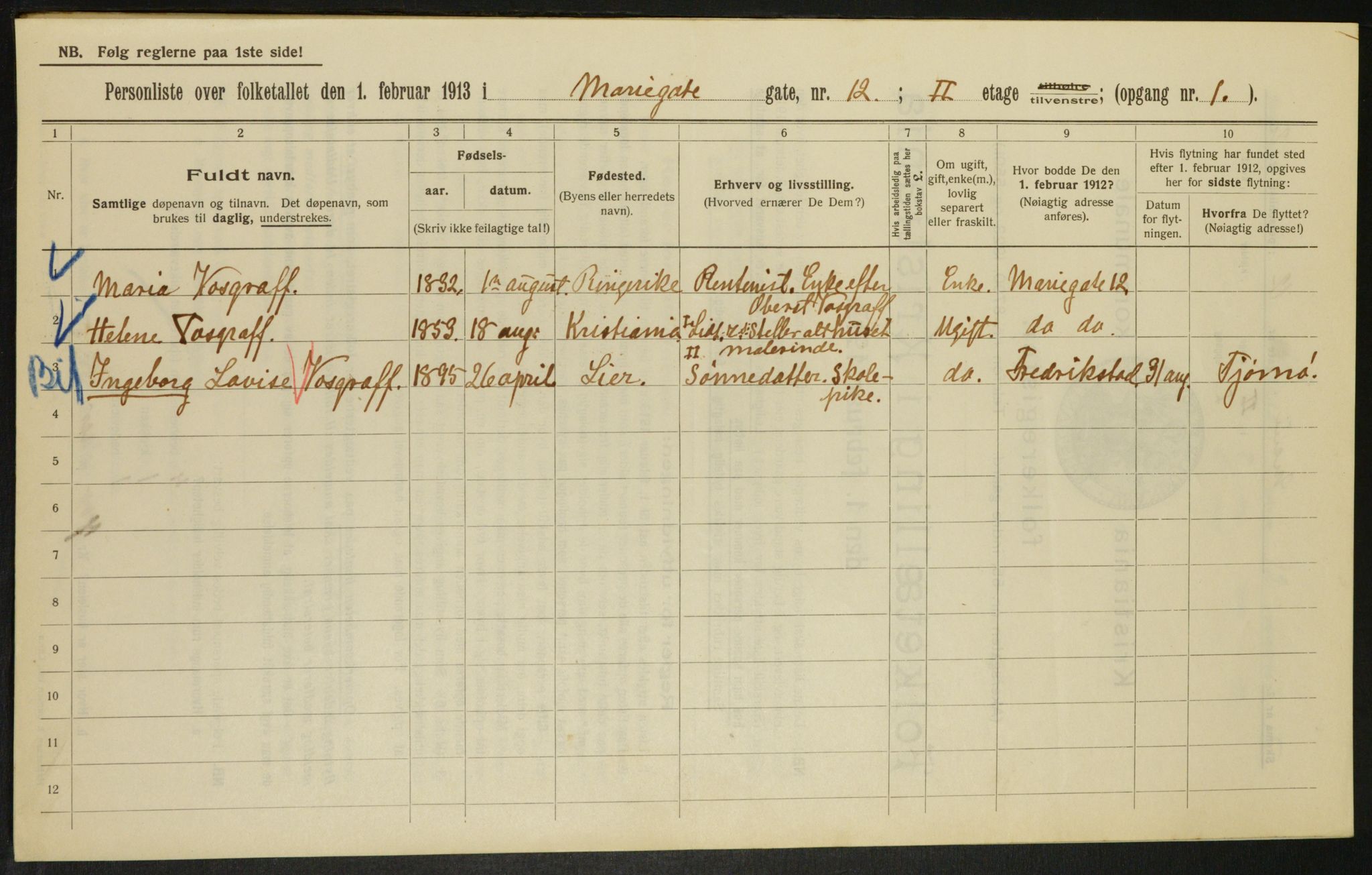 OBA, Municipal Census 1913 for Kristiania, 1913, p. 62759