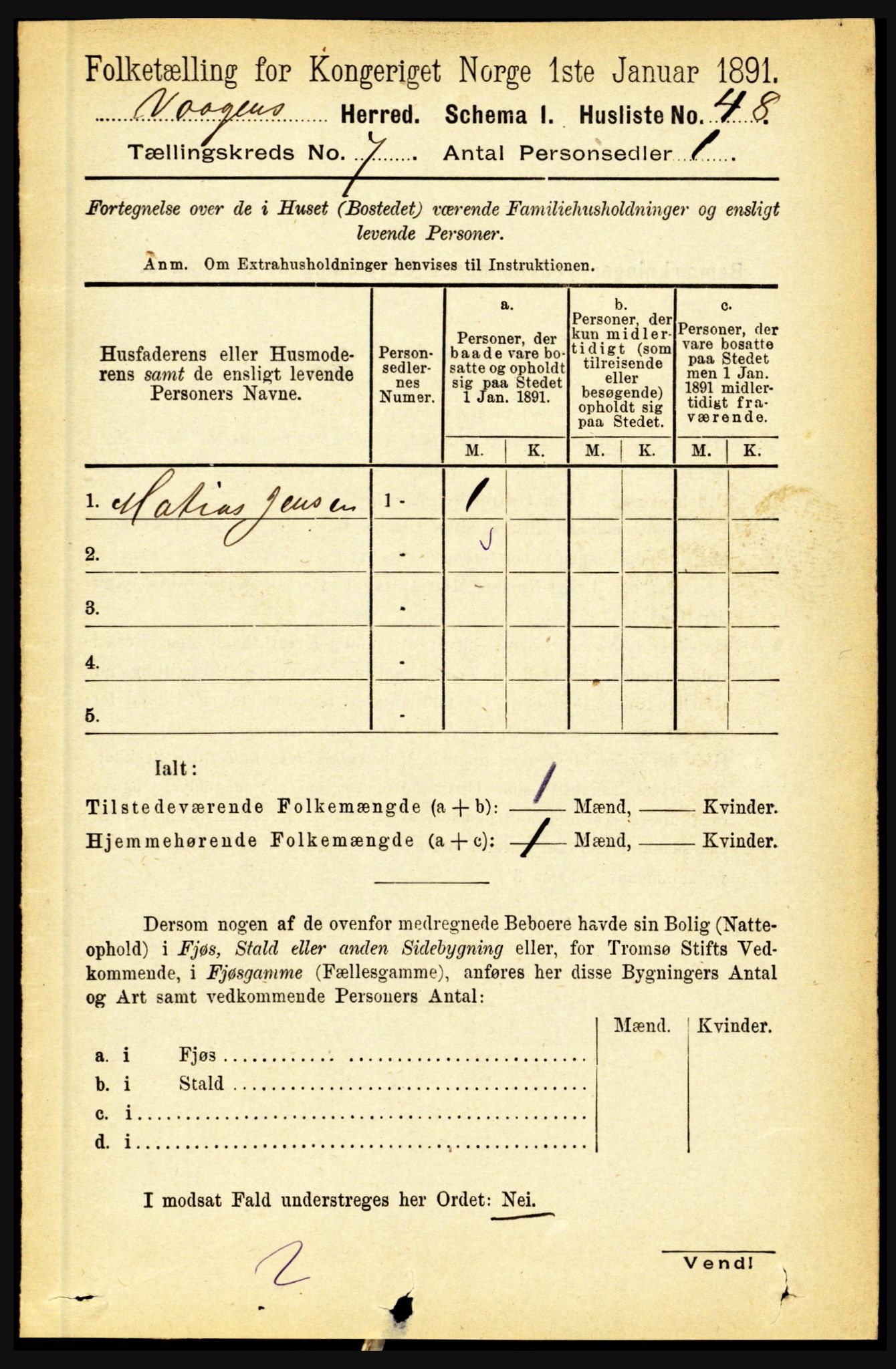 RA, 1891 census for 1865 Vågan, 1891, p. 1810