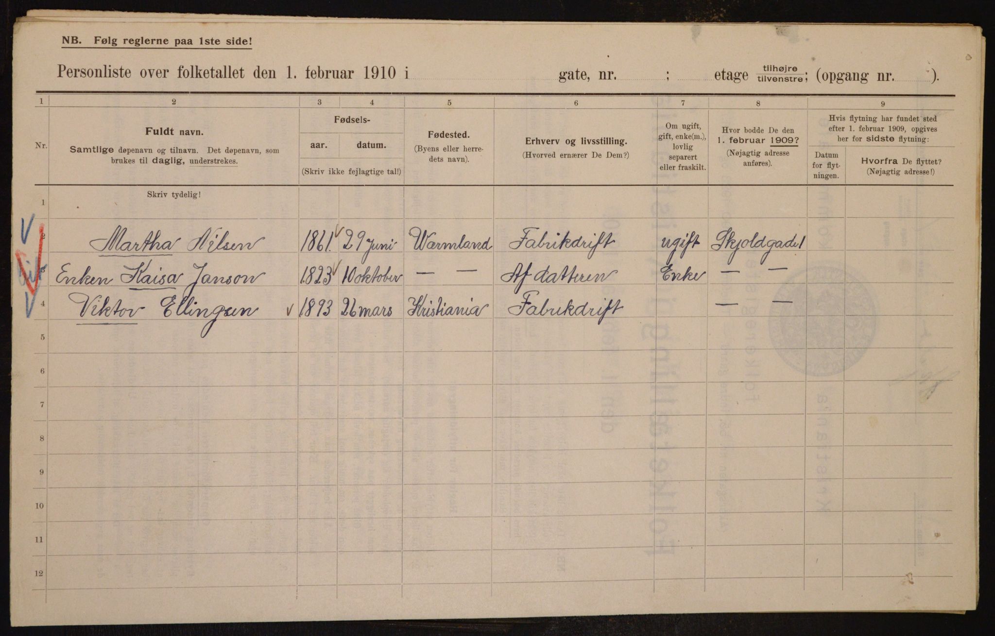 OBA, Municipal Census 1910 for Kristiania, 1910, p. 91720