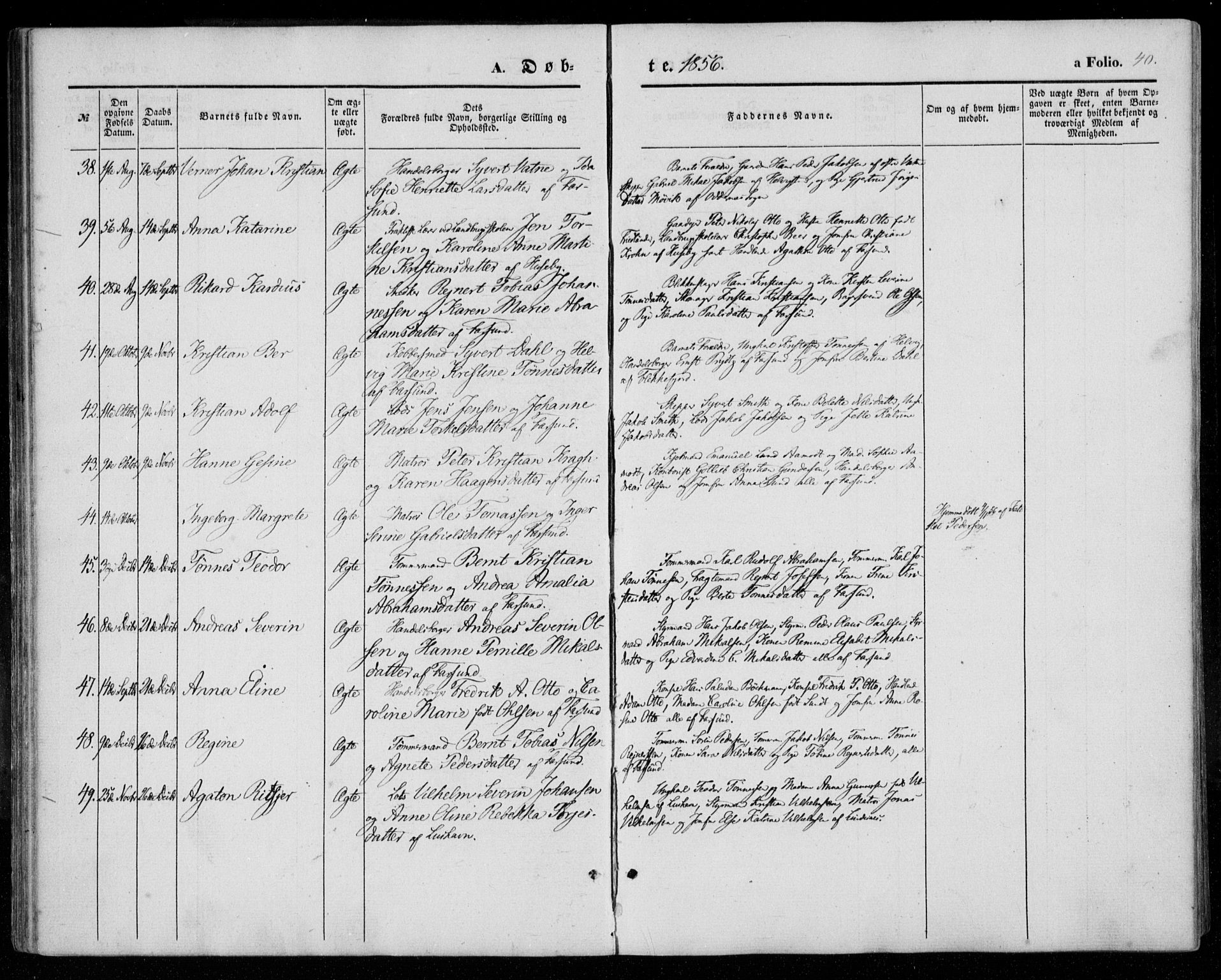 Farsund sokneprestkontor, SAK/1111-0009/F/Fa/L0004: Parish register (official) no. A 4, 1847-1863, p. 40