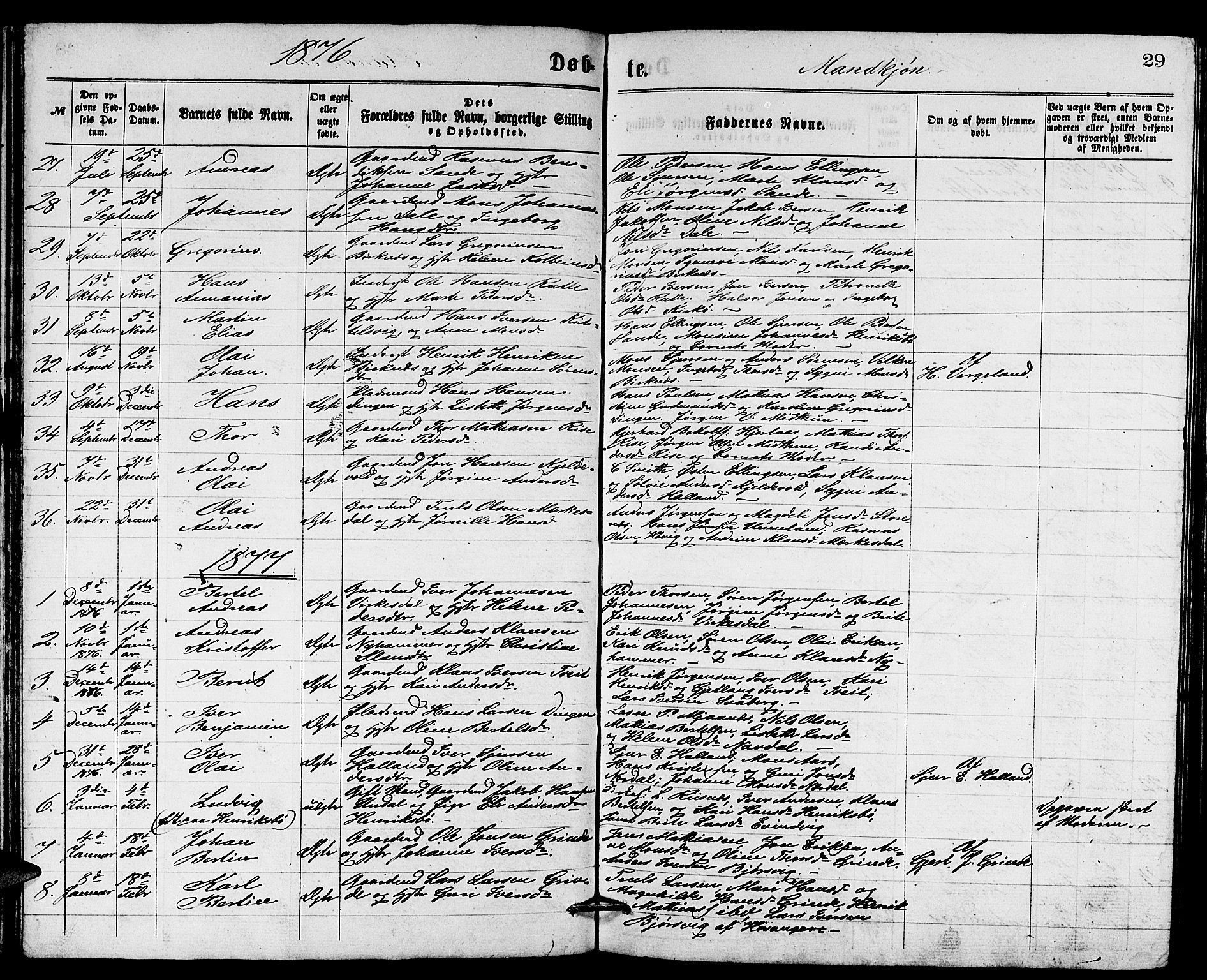 Gulen sokneprestembete, SAB/A-80201/H/Hab/Habb/L0002: Parish register (copy) no. B 2, 1867-1883, p. 29