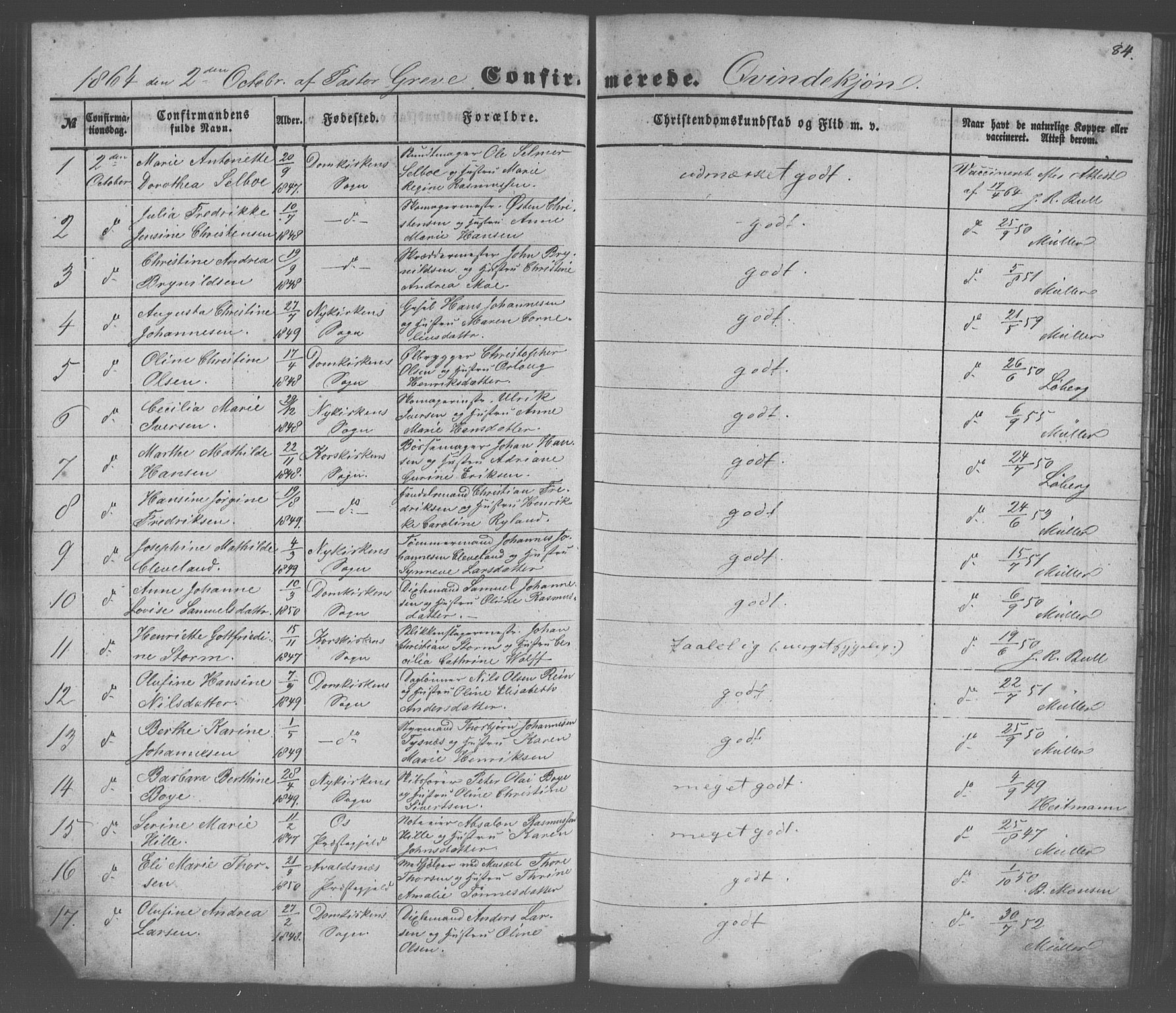 Domkirken sokneprestembete, AV/SAB-A-74801/H/Haa/L0064: Curate's parish register no. A 2, 1850-1872, p. 84