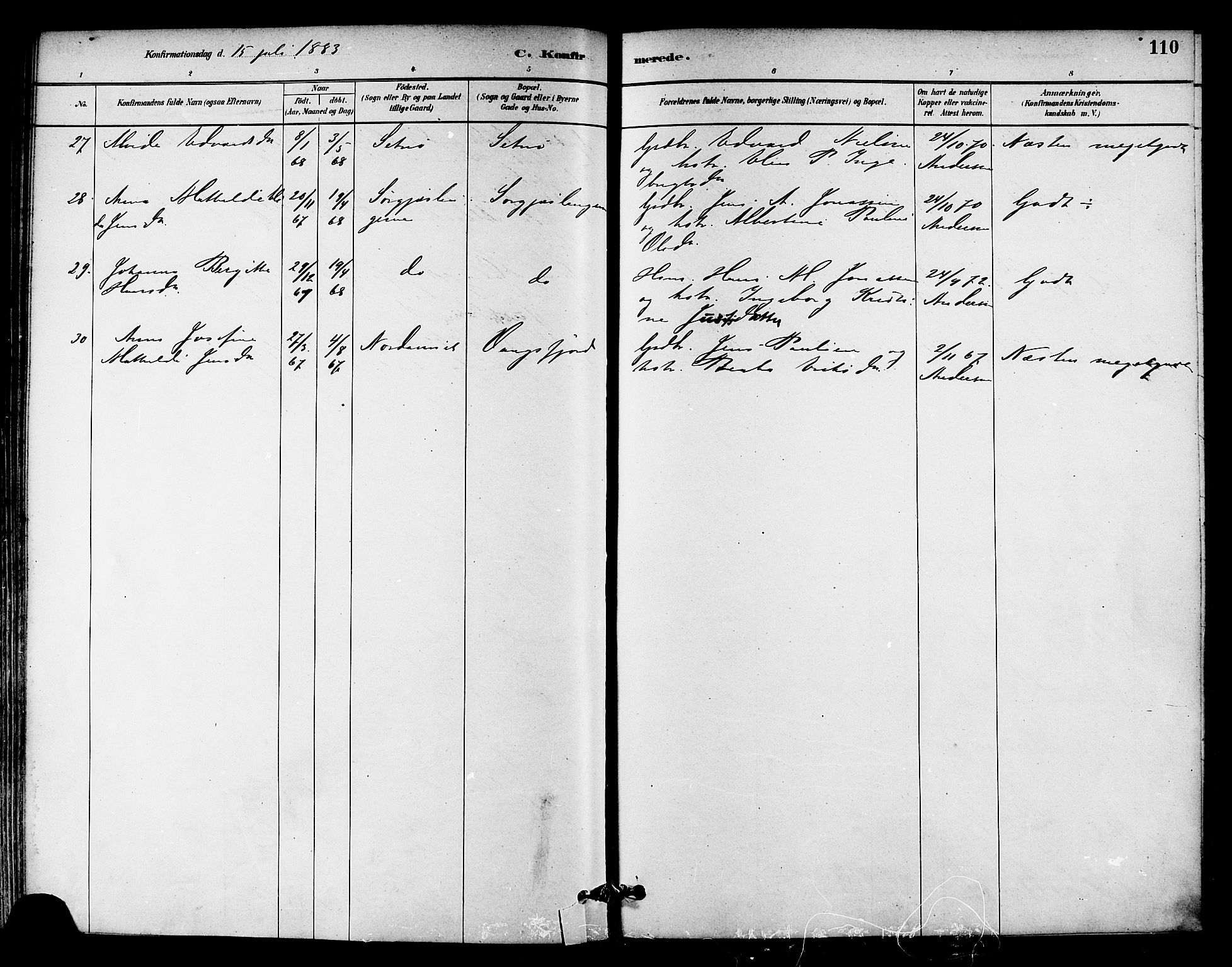 Ministerialprotokoller, klokkerbøker og fødselsregistre - Nord-Trøndelag, SAT/A-1458/786/L0686: Parish register (official) no. 786A02, 1880-1887, p. 110