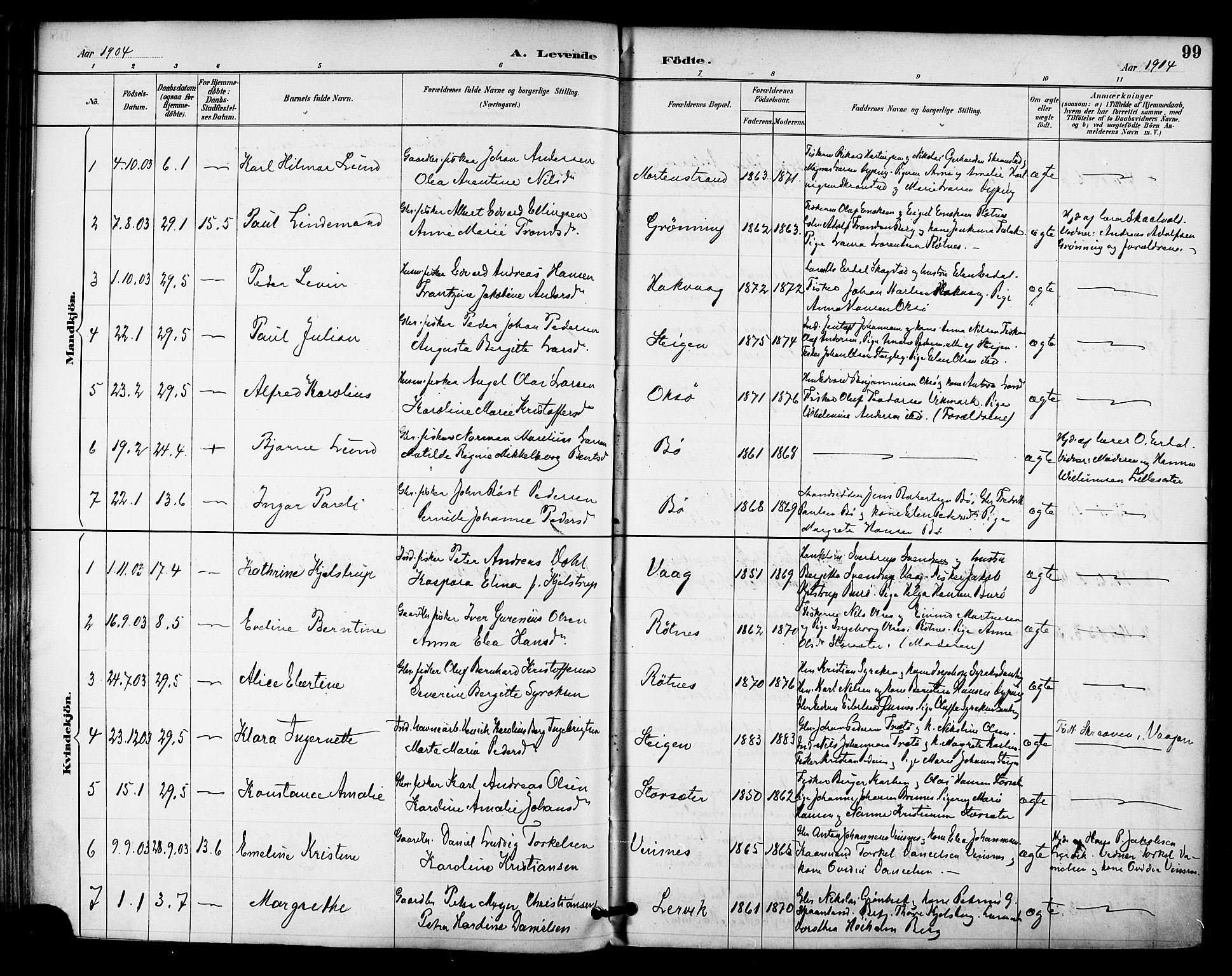 Ministerialprotokoller, klokkerbøker og fødselsregistre - Nordland, AV/SAT-A-1459/855/L0803: Parish register (official) no. 855A11, 1887-1905, p. 99