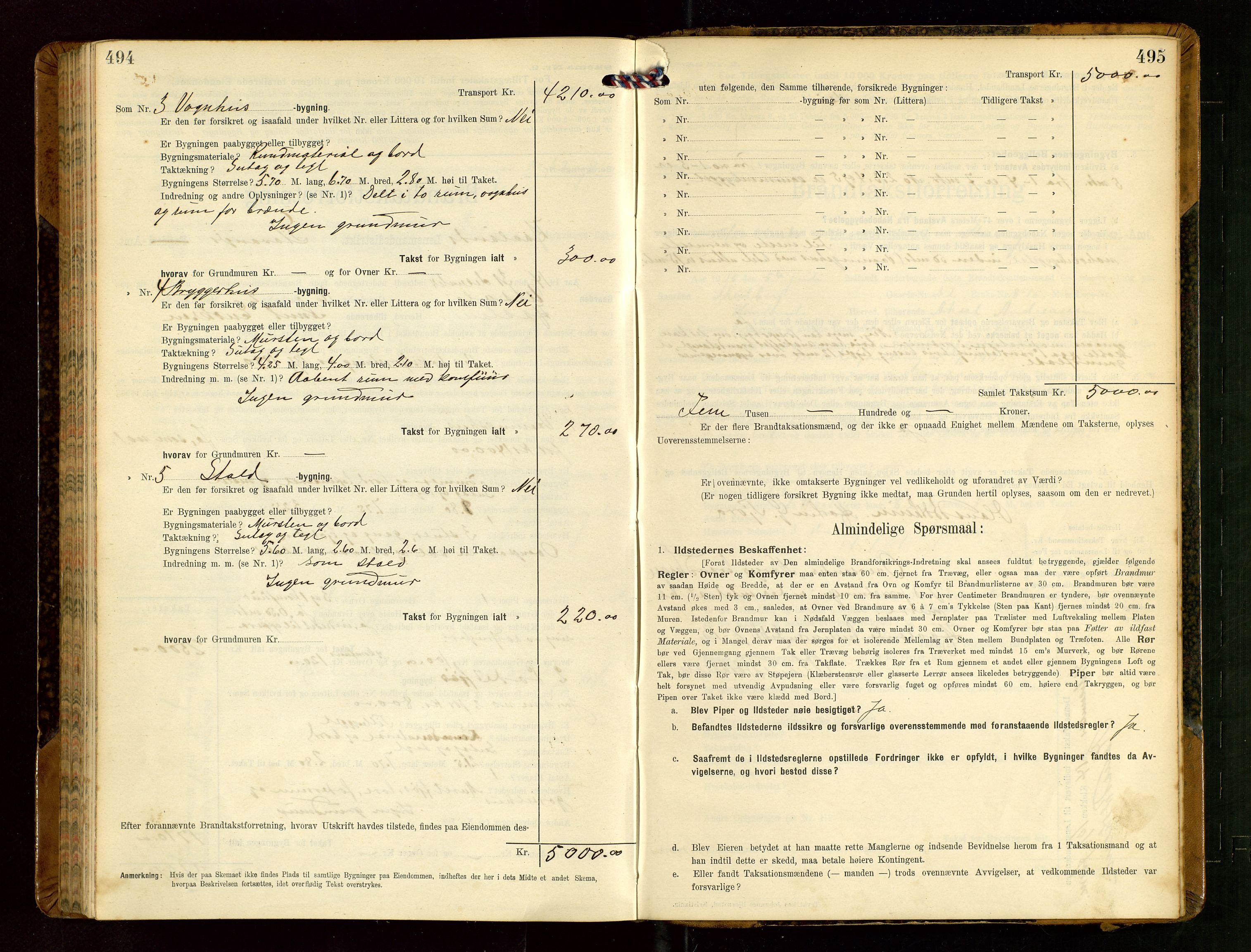 Håland lensmannskontor, AV/SAST-A-100100/Gob/L0004: Branntakstprotokoll - skjematakst. Register i boken., 1913-1915, p. 494-495