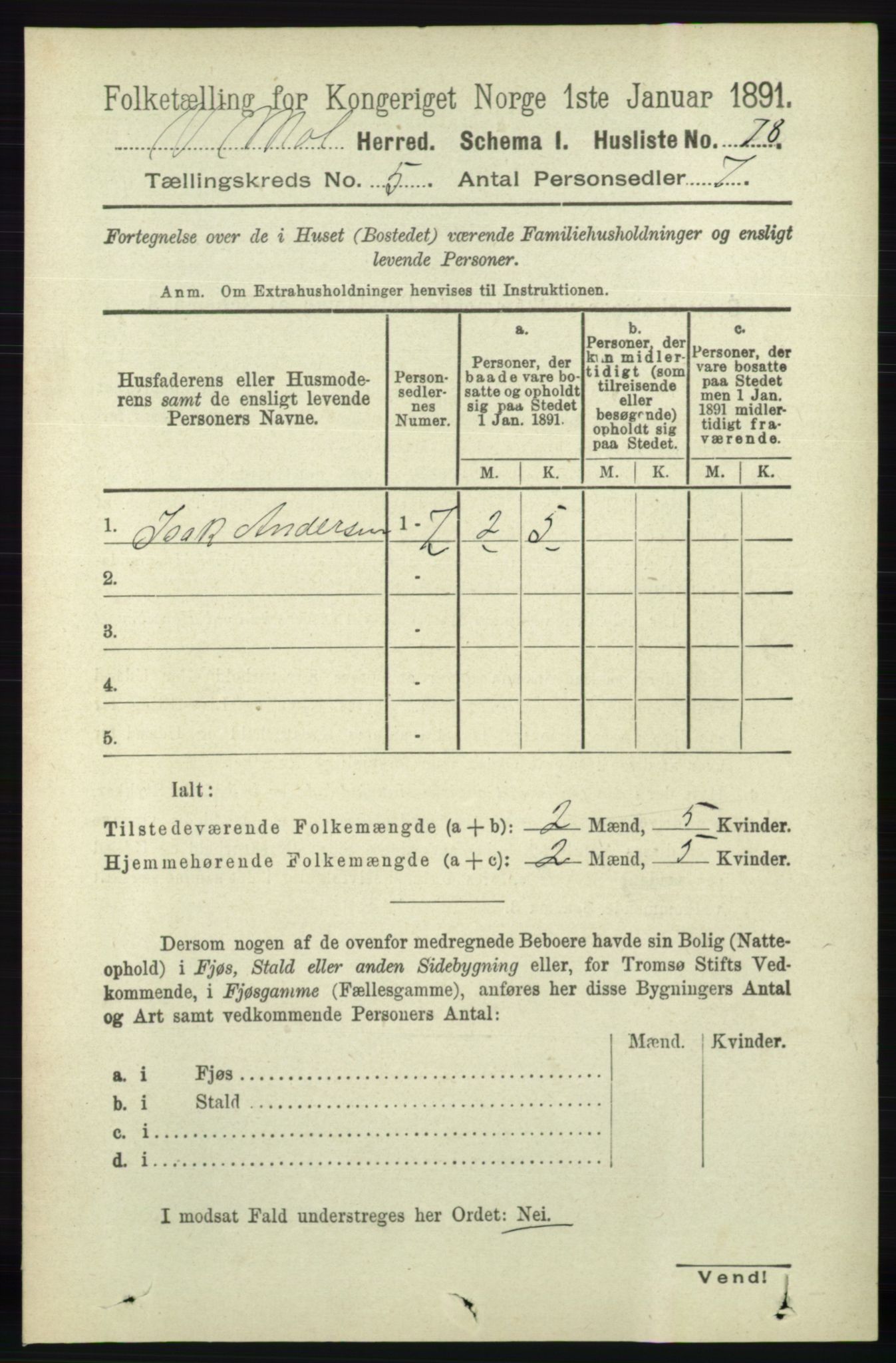 RA, 1891 census for 0926 Vestre Moland, 1891, p. 1838