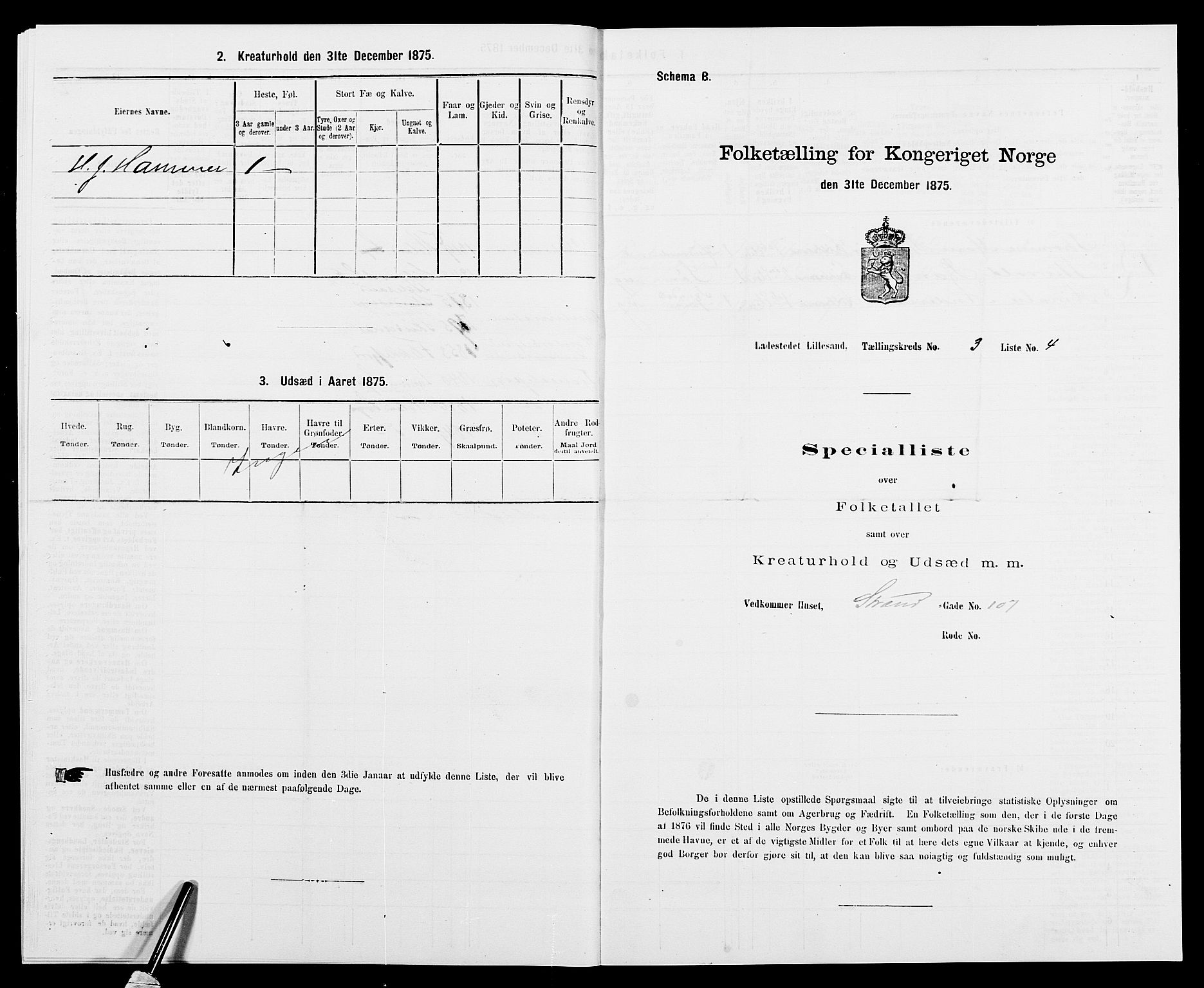 SAK, 1875 census for 0905B Vestre Moland/Lillesand, 1875, p. 210